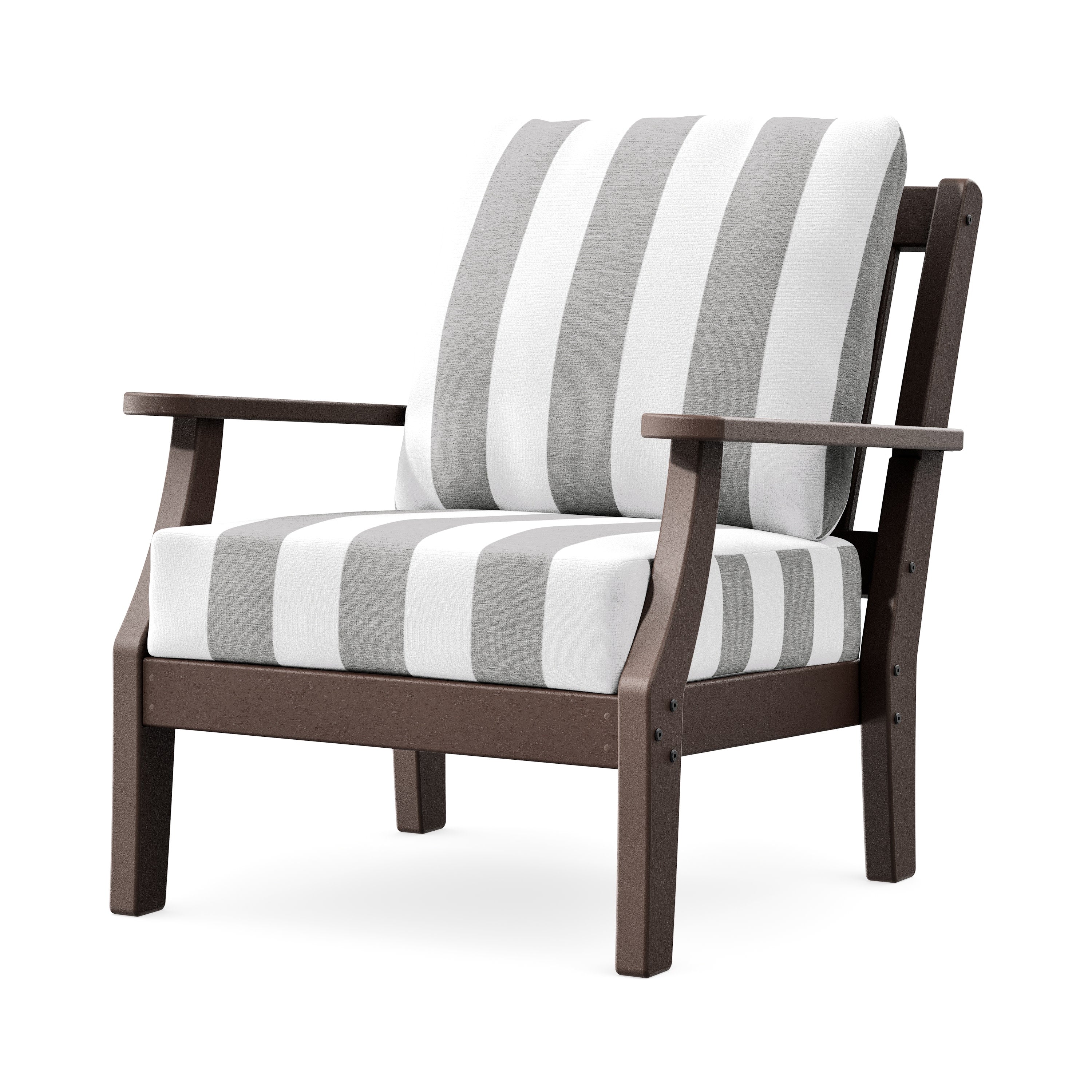 Chinoiserie Deep Seating Chair in Mahogany / Cabana Stripe Grey Mist