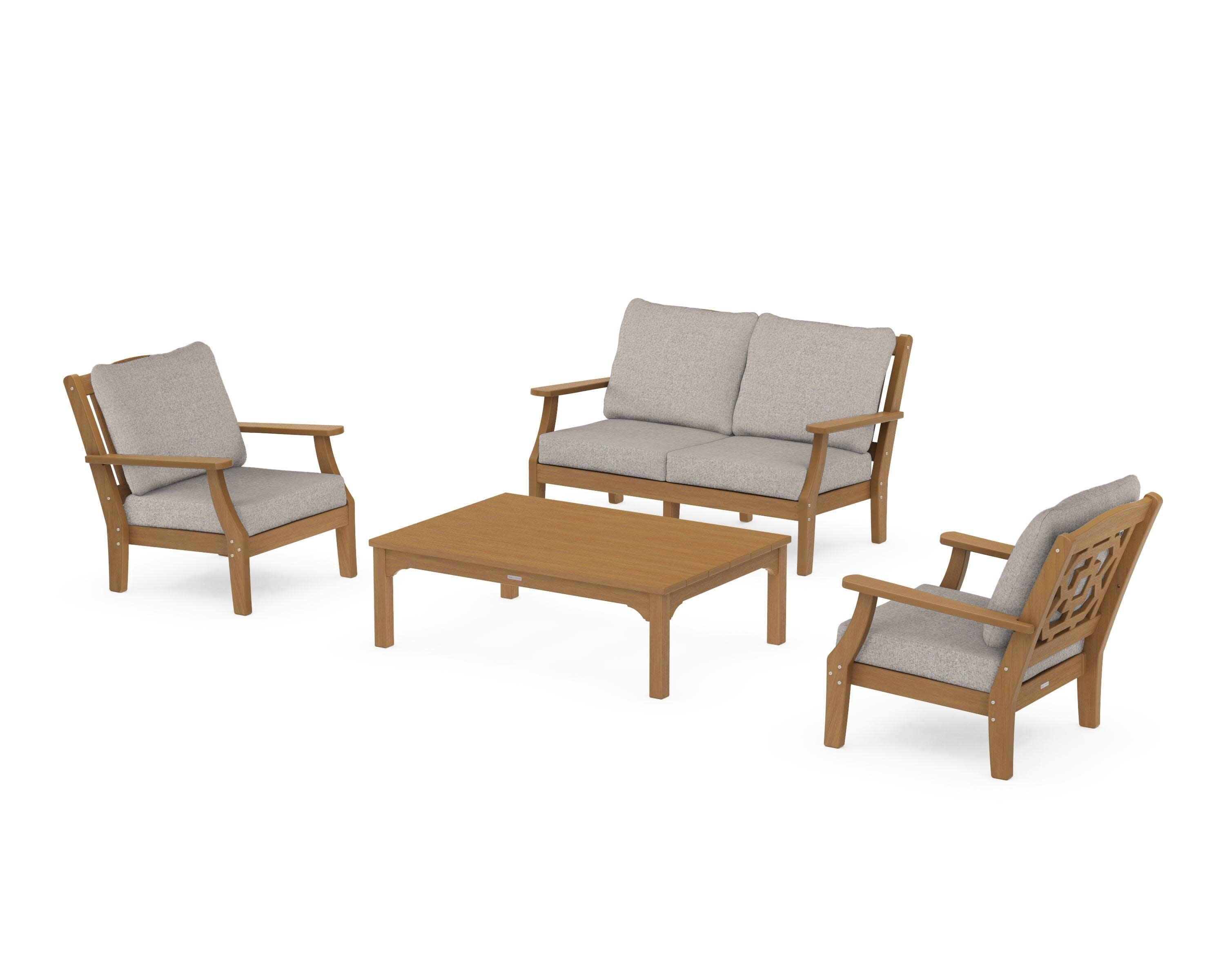 Chinoiserie 4-Piece Deep Seating Set with Loveseat in Natural / Weathered Tweed