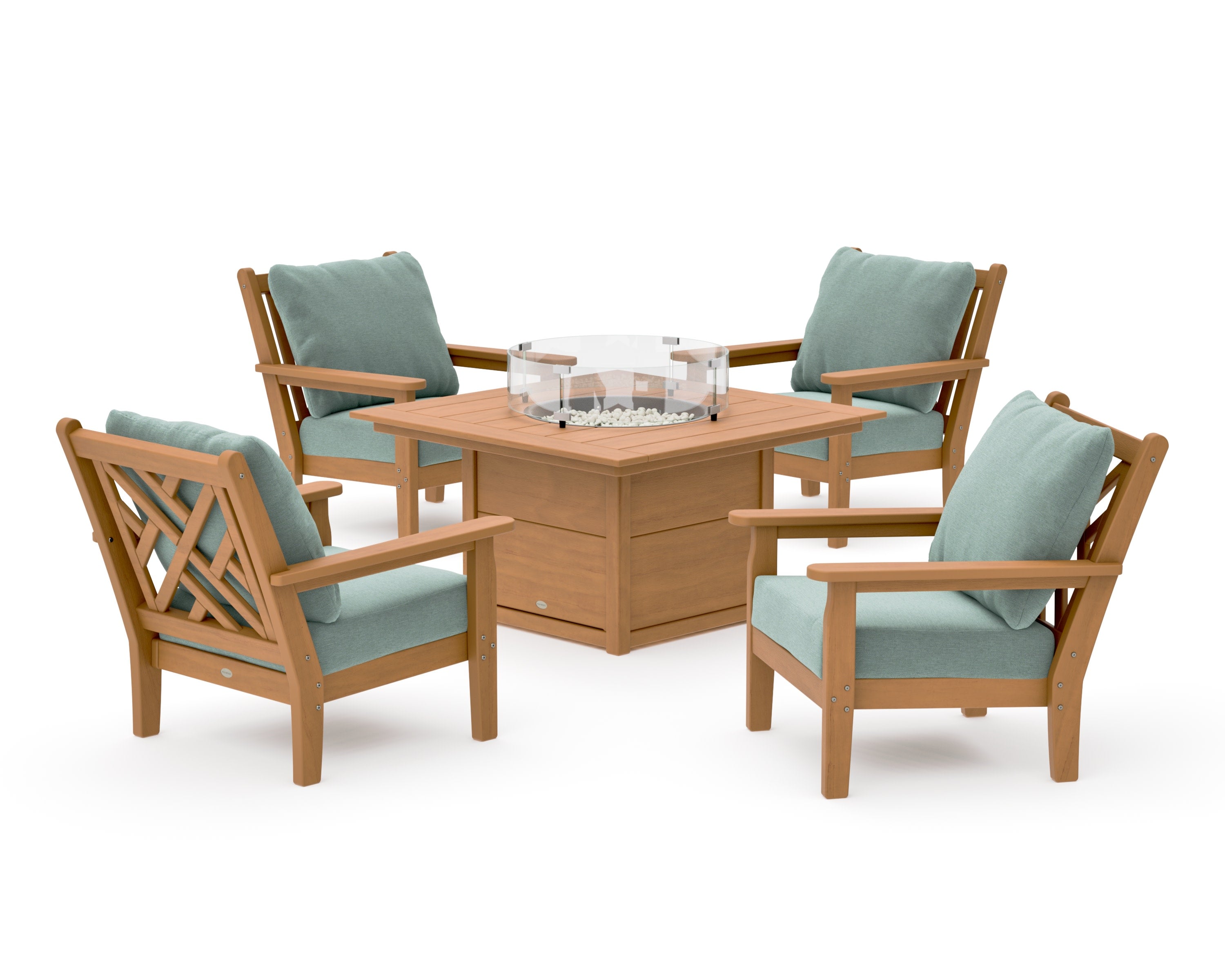 Chippendale 5-Piece Deep Seating Set with Fire Pit Table in Natural / Glacier Spa