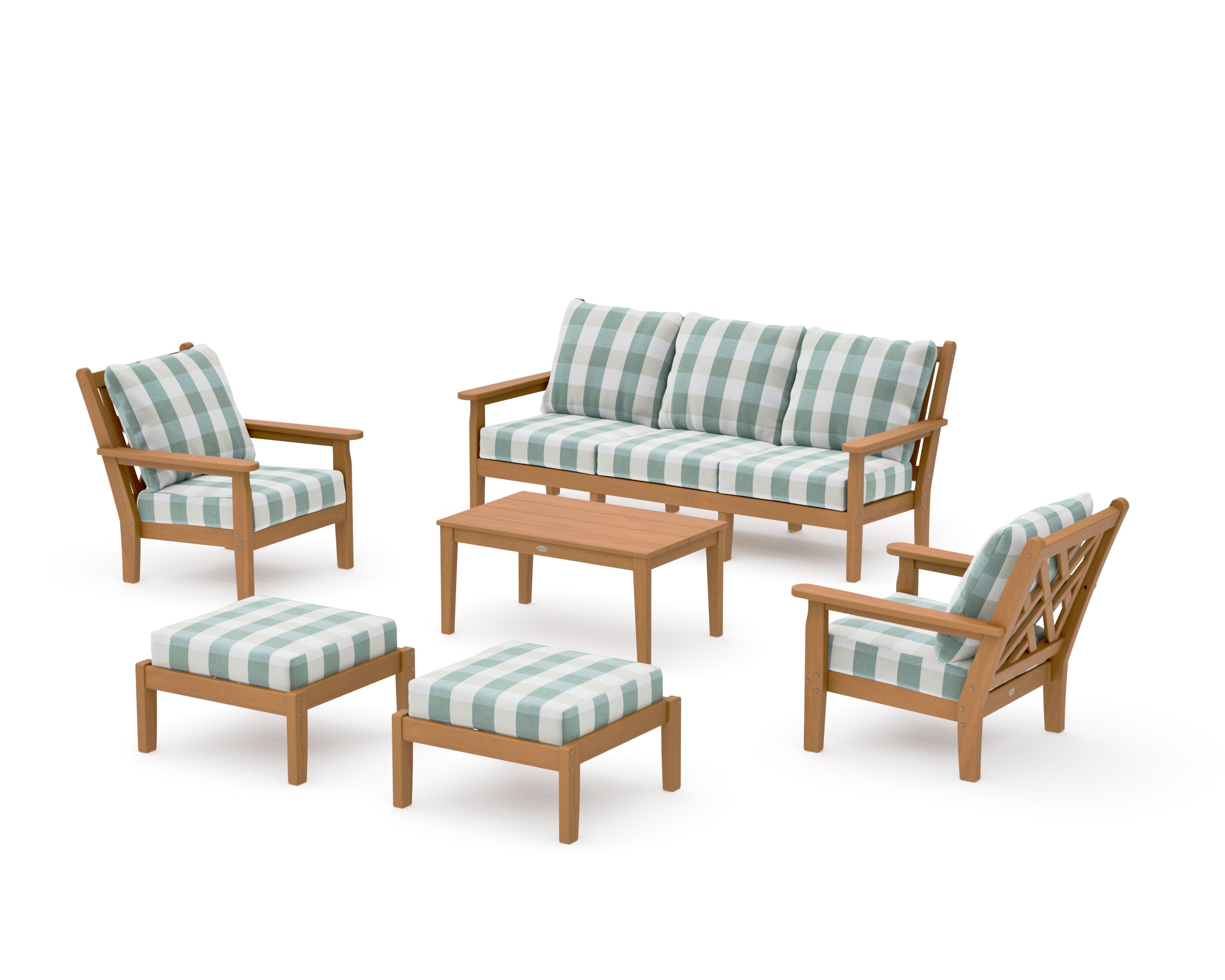 Chippendale 6-Piece Lounge Sofa Set in Natural / Buffalo Plaid Glacier Spa