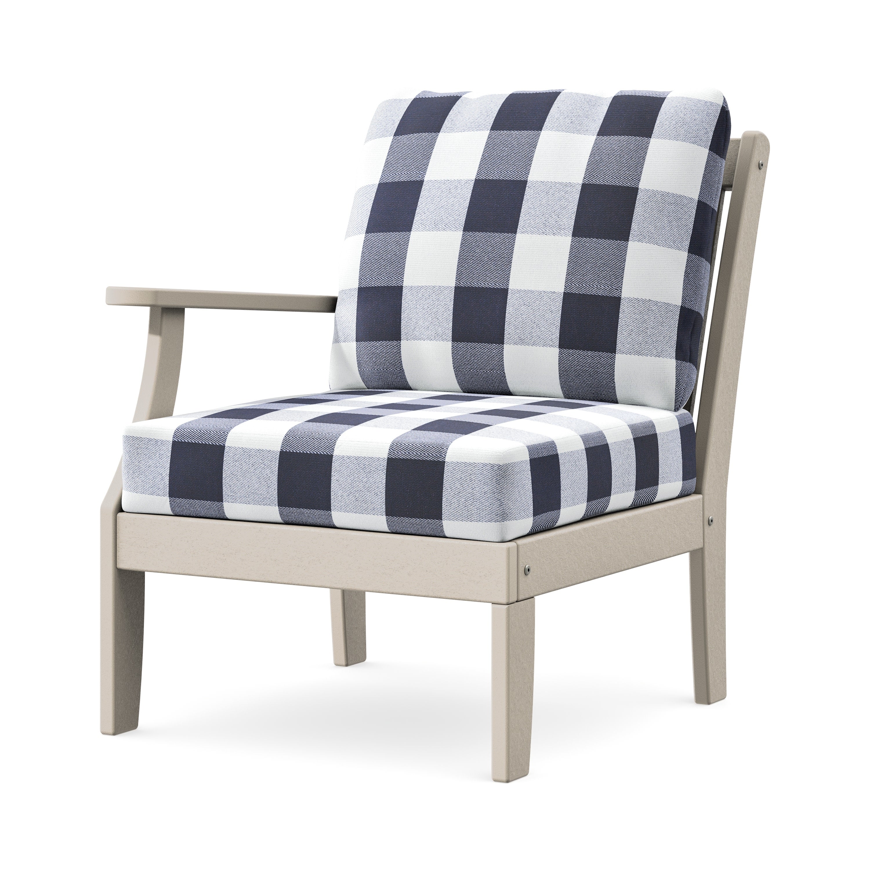 Braxton Modular Left Arm Chair in Sand / Buffalo Plaid Navy