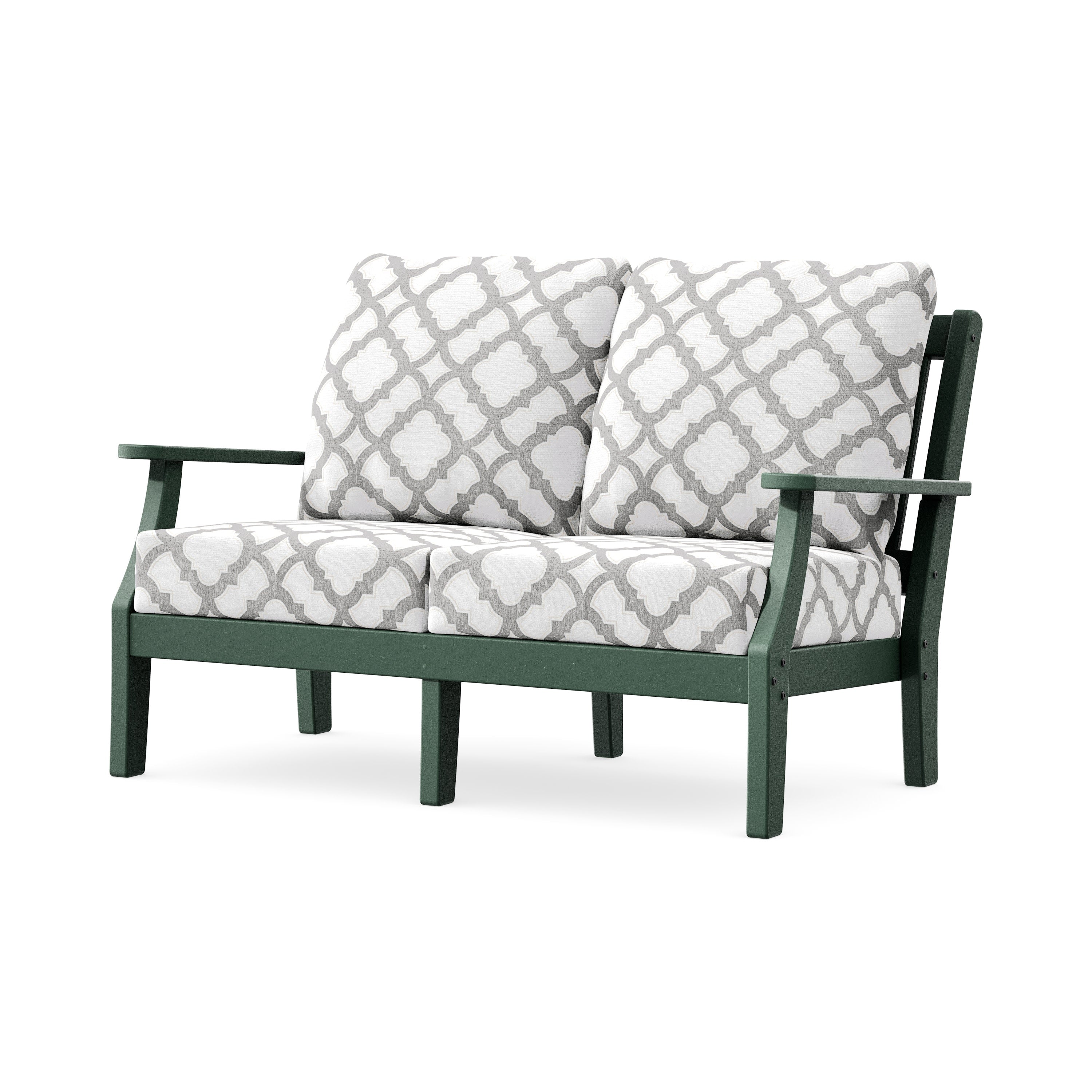 Chinoiserie Deep Seating Loveseat in Green / Trellis Grey Mist