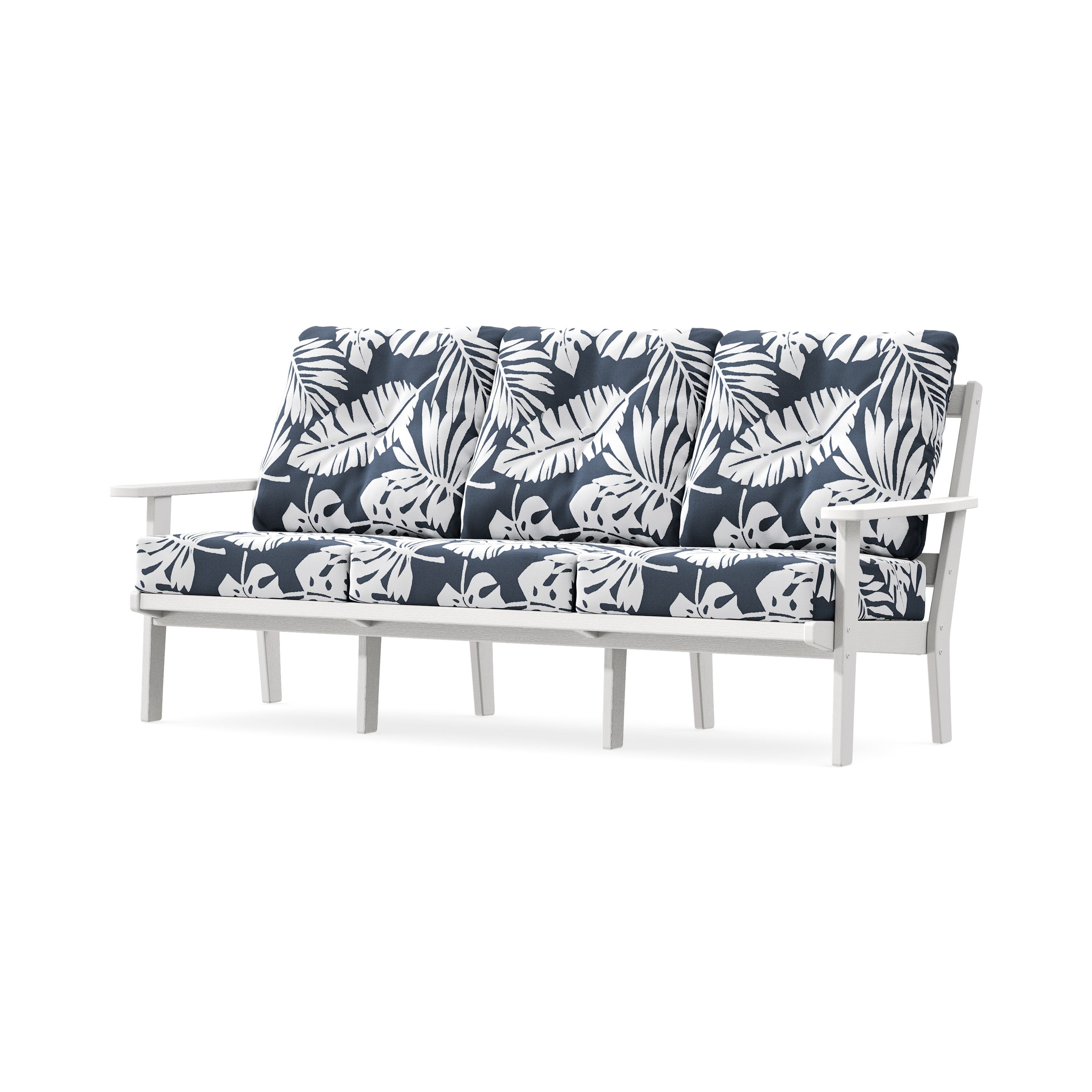 PrairieDeep Seating Sofa in Vintage White / Leaf Marine Indigo