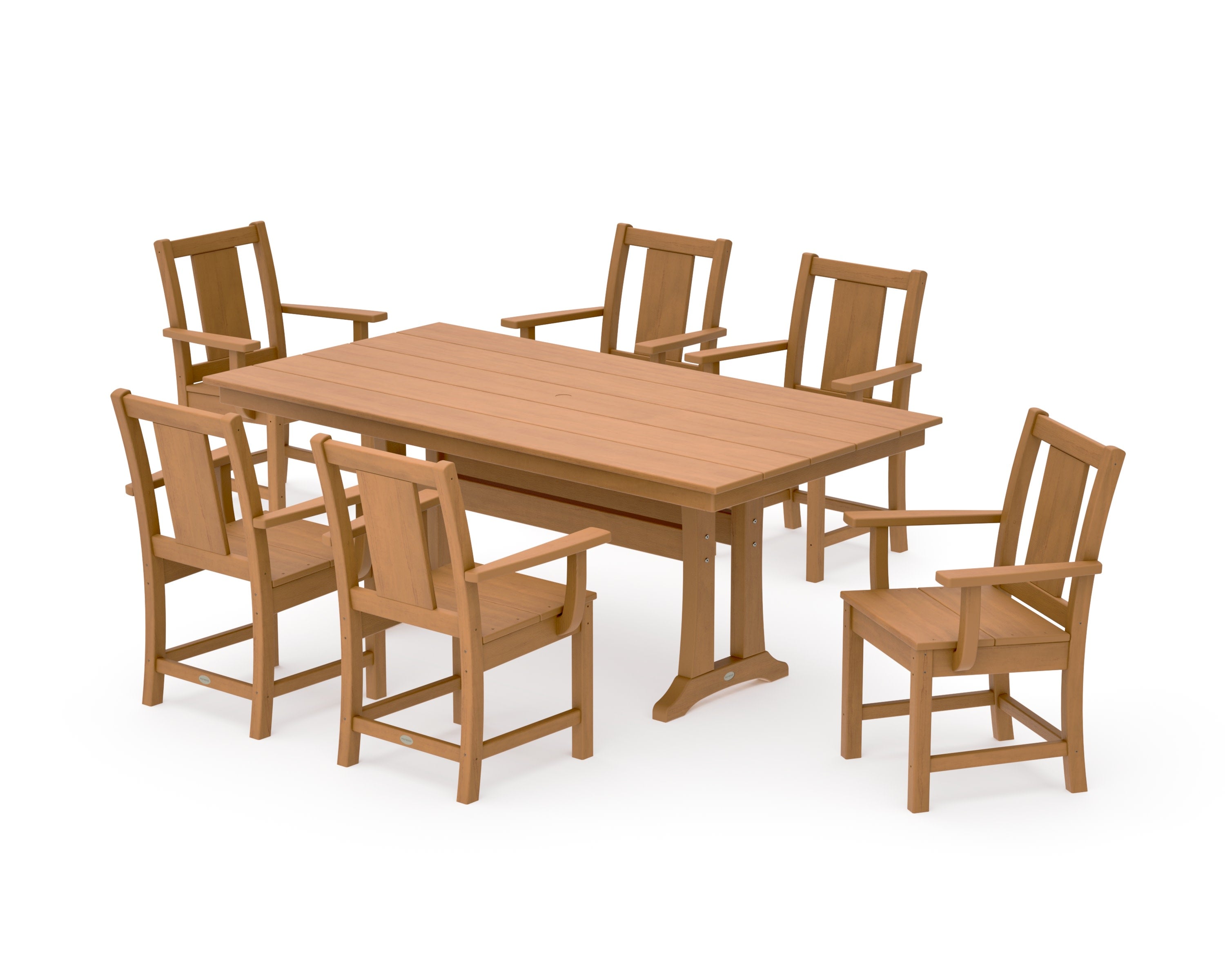 Prairie Arm Chair 7-Piece Farmhouse Dining Set with Trestle Legs in Natural