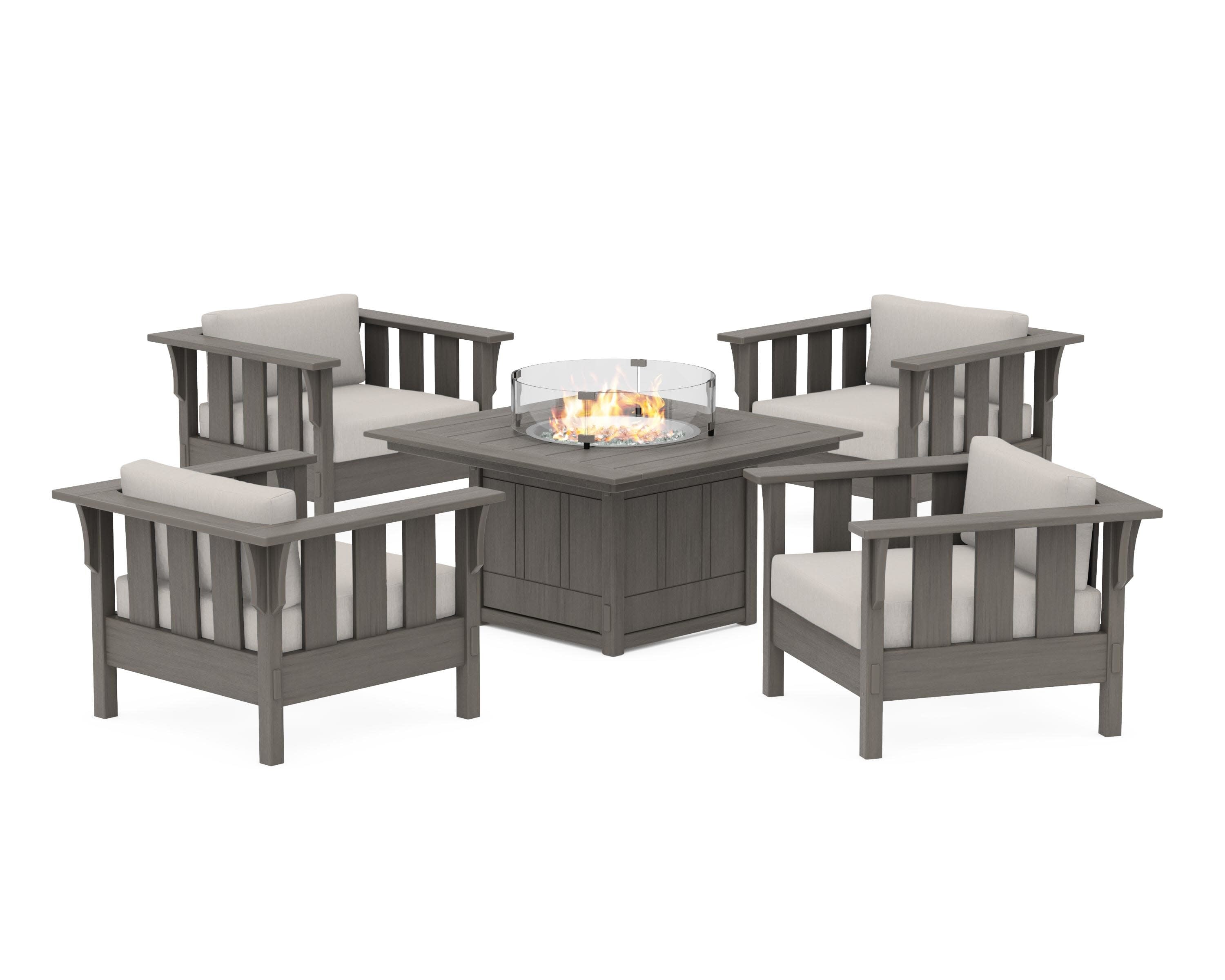 Acadia 5-Piece Deep Seating Set with Fire Pit Table in Driftwood / Cast Ash