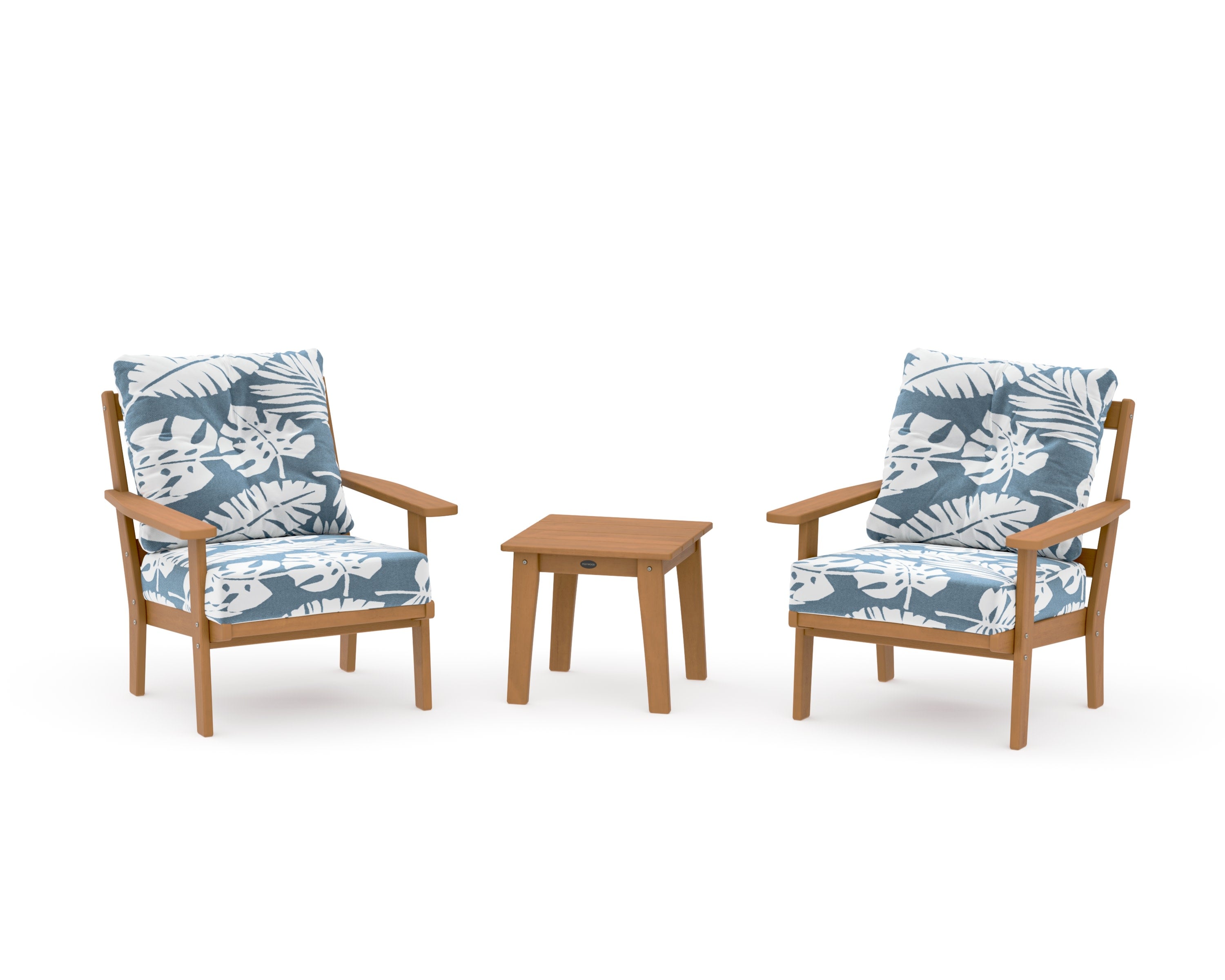Oxford 3-Piece Deep Seating Set in Natural / Leaf Sky Blue