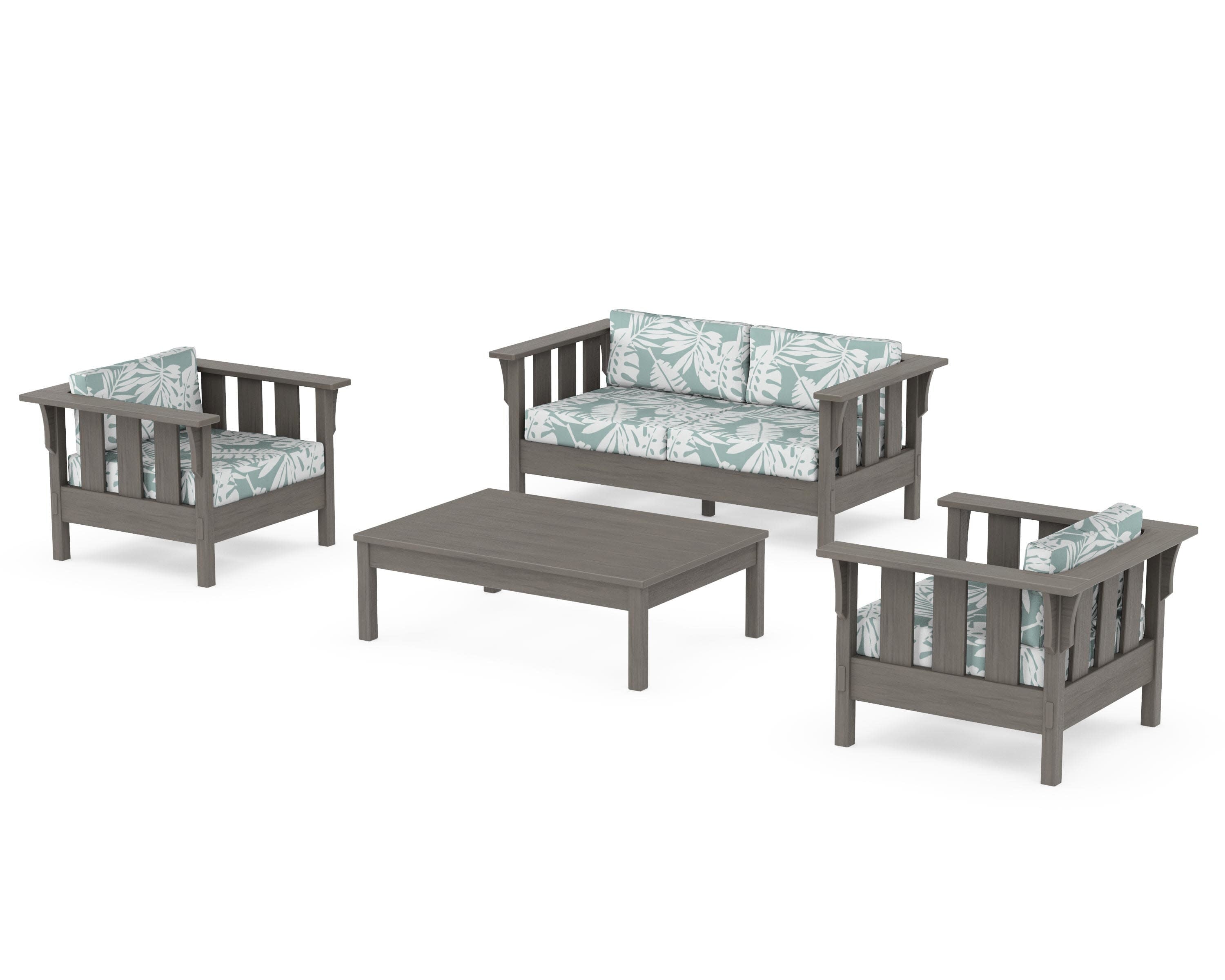 Acadia 4-Piece Deep Seating Set with Loveseat in Driftwood / Leaf Glacier Spa
