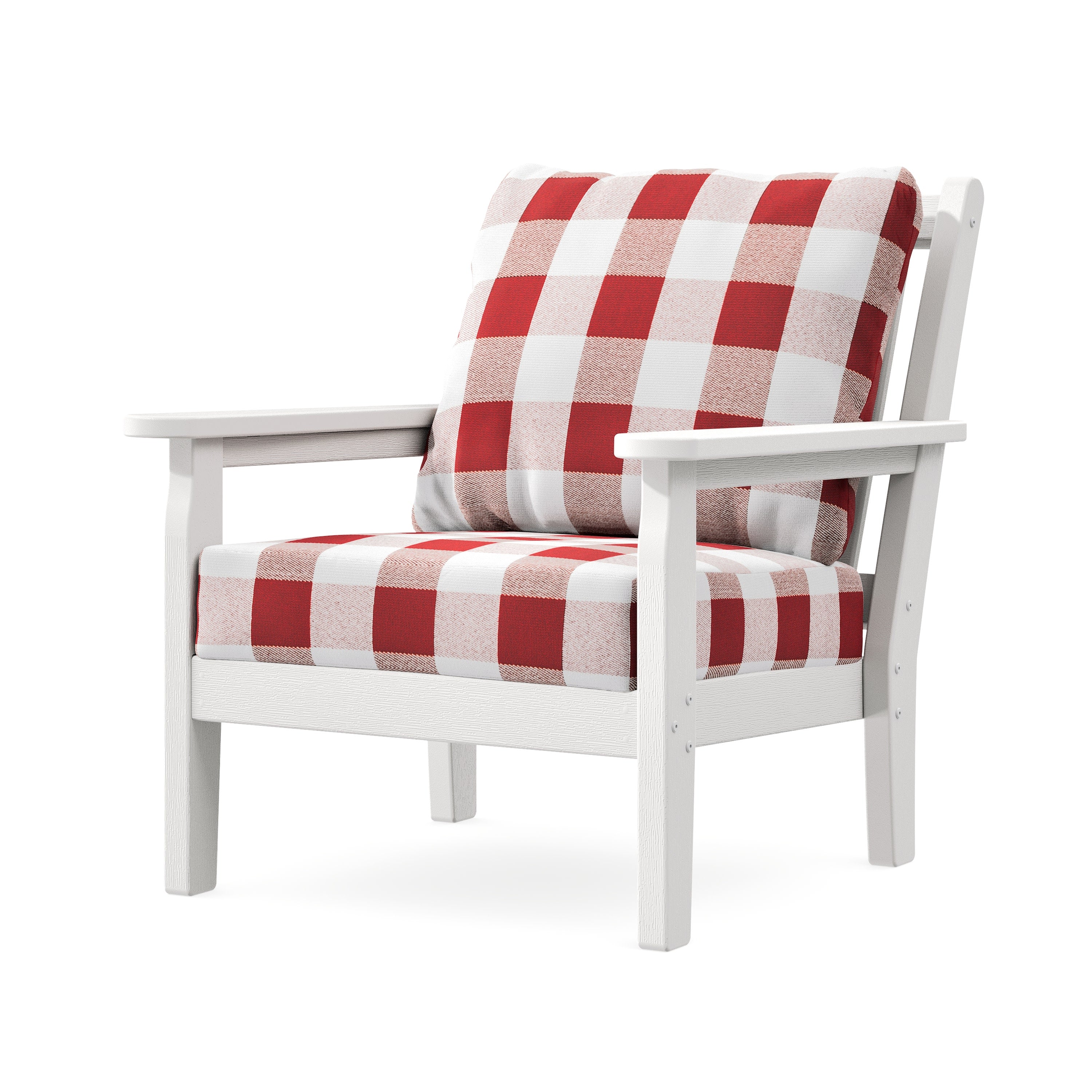 Chippendale Deep Seating Chair in Vintage White / Buffalo Plaid Crimson