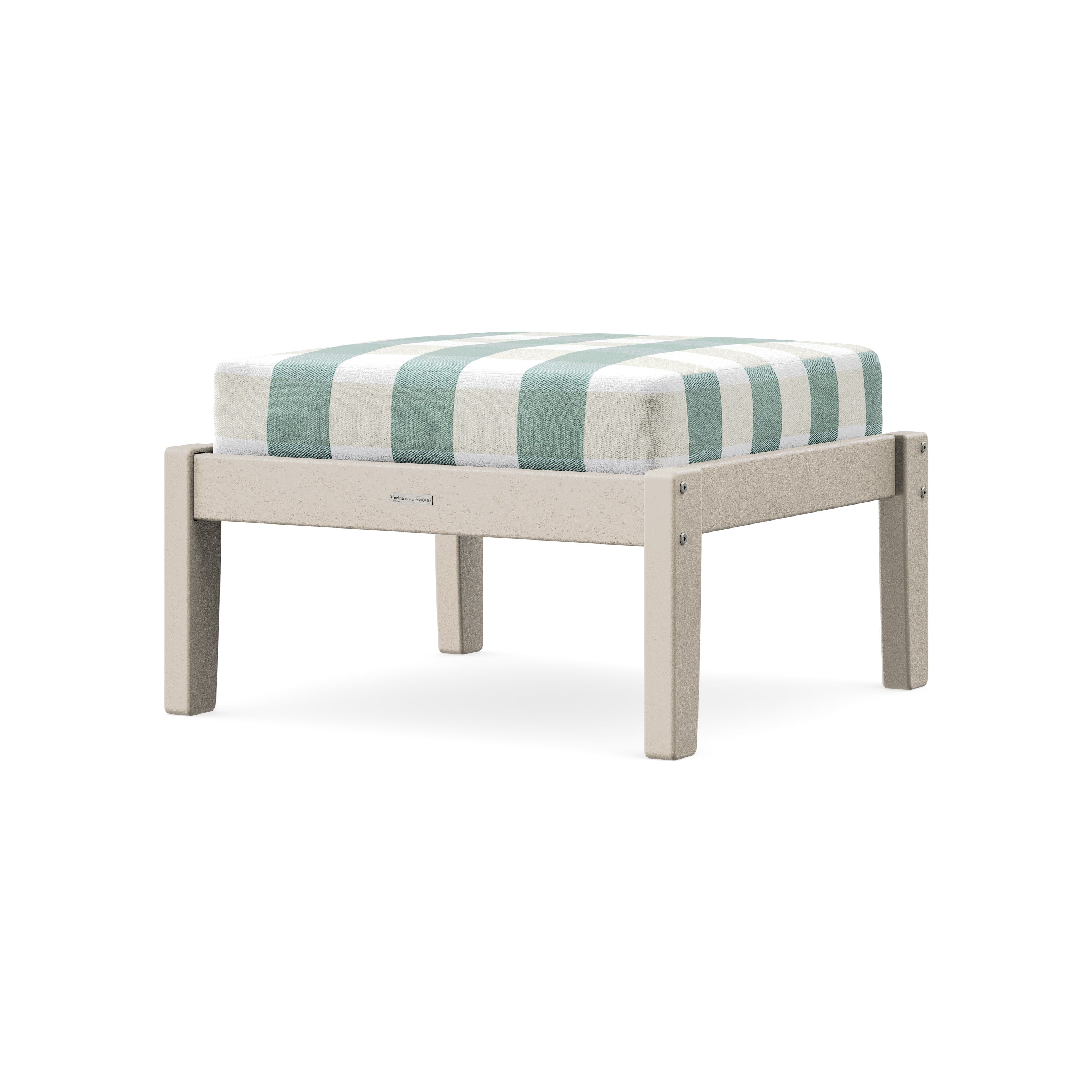 Chinoiserie Deep Seating Ottoman in Sand / Buffalo Plaid Glacier Spa