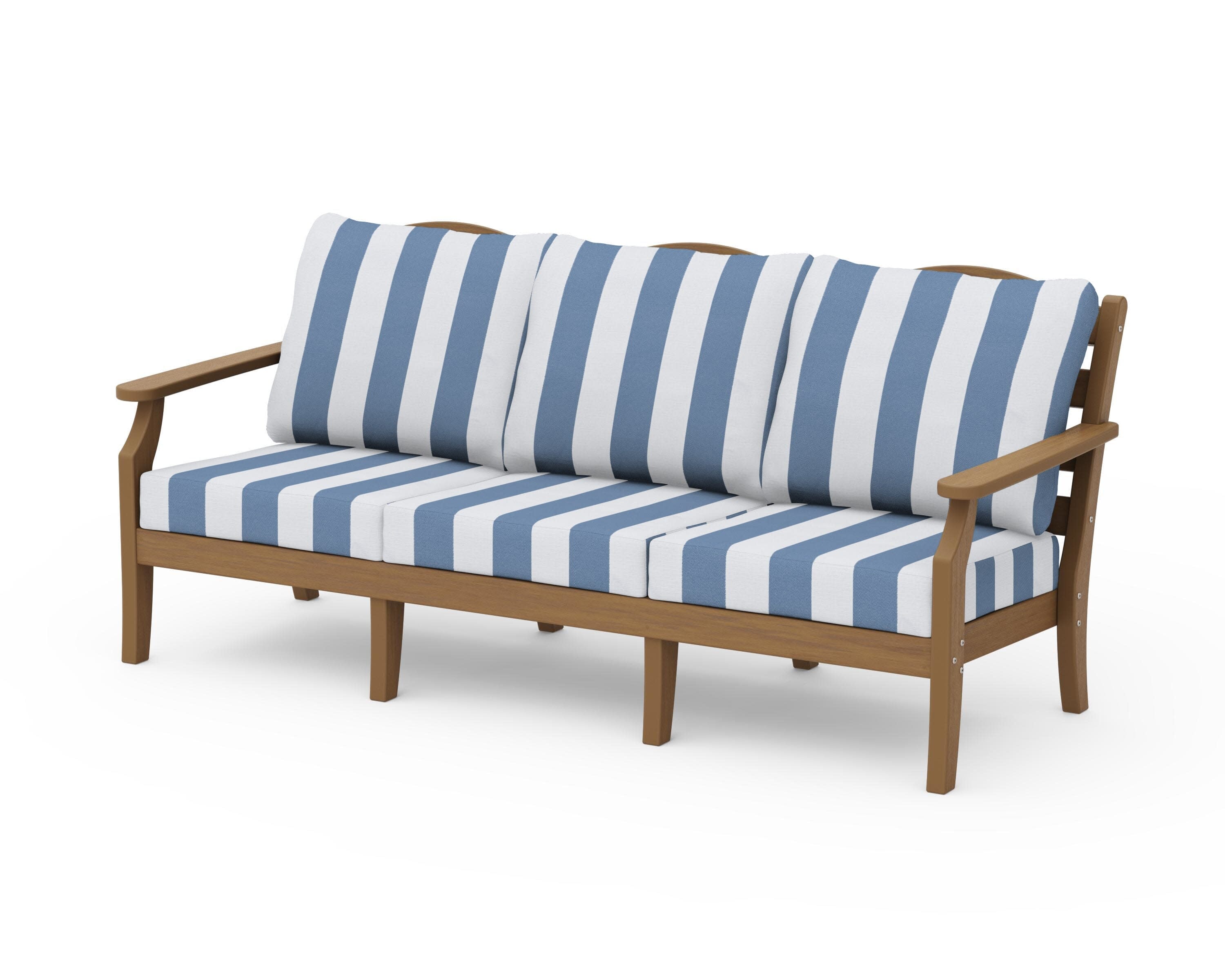 Savannah Deep Seating Sofa in Natural / Cabana Stripe Sky Blue