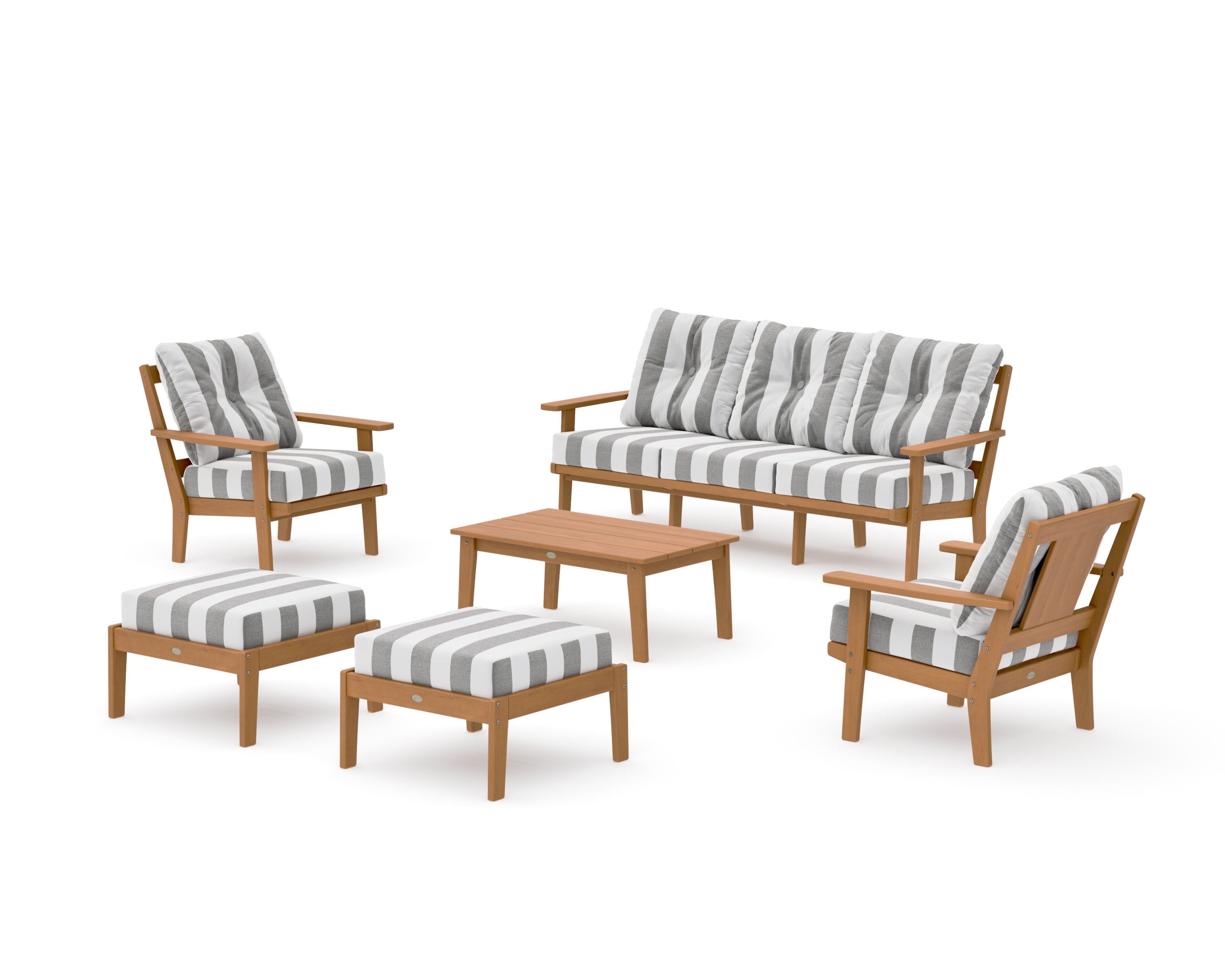 Prairie 6-Piece Lounge Sofa Set in Natural / Cabana Stripe Grey Mist