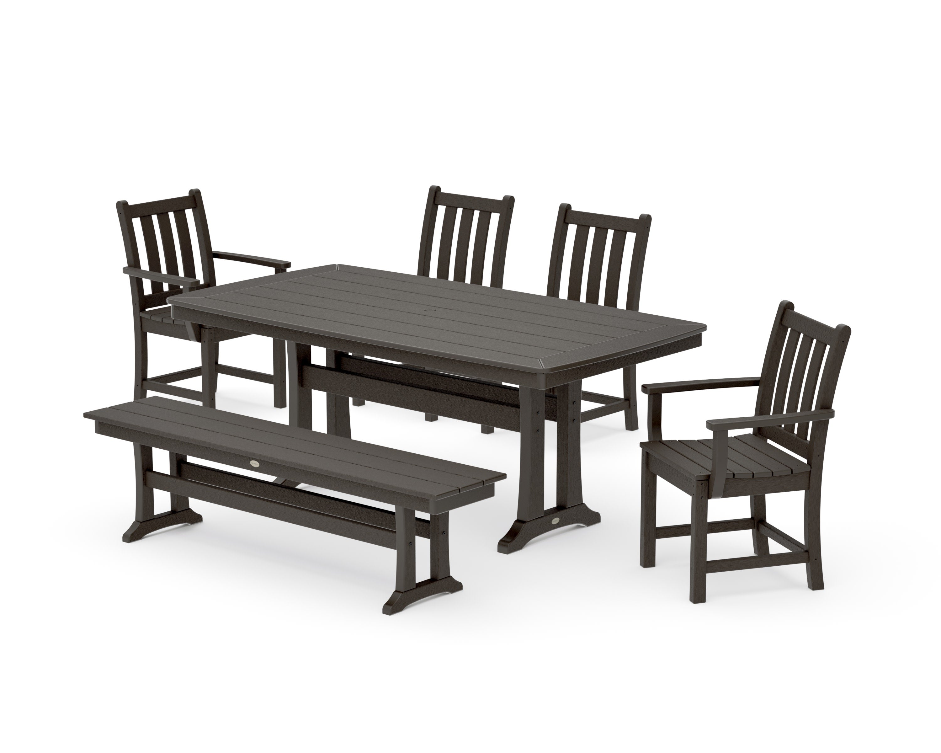 Traditional Garden 6-Piece Dining Set with Trestle Legs in Vintage Coffee