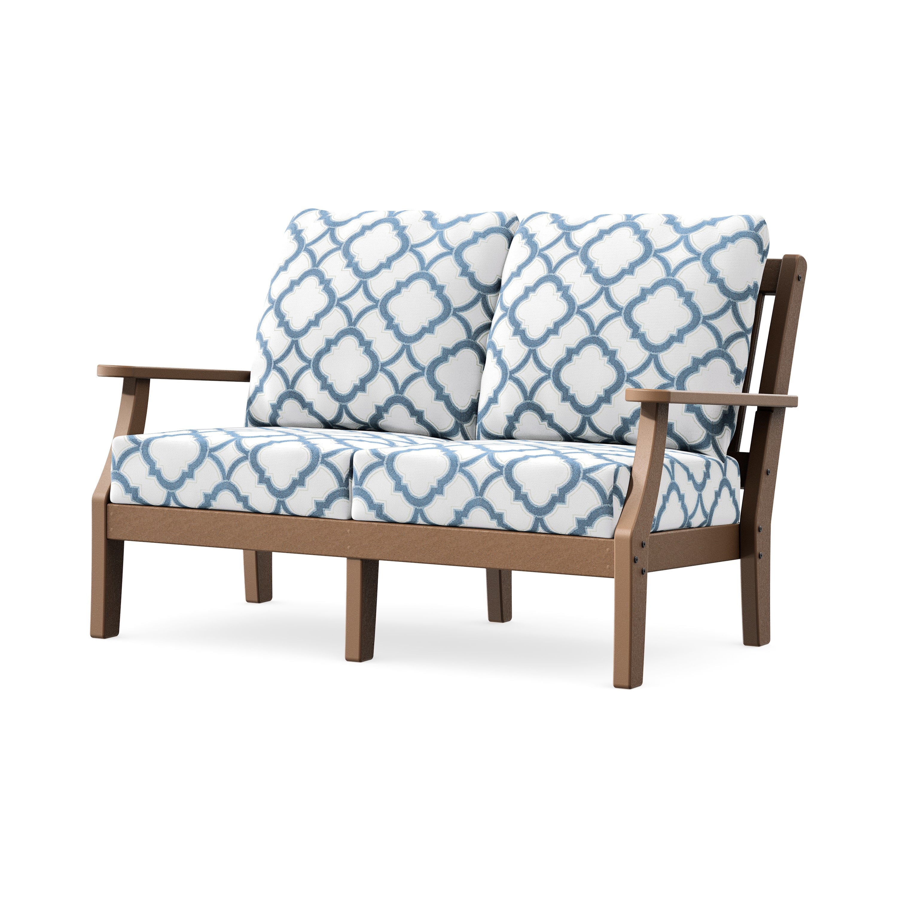 Chinoiserie Deep Seating Loveseat in Teak / Trellis Sky Blue