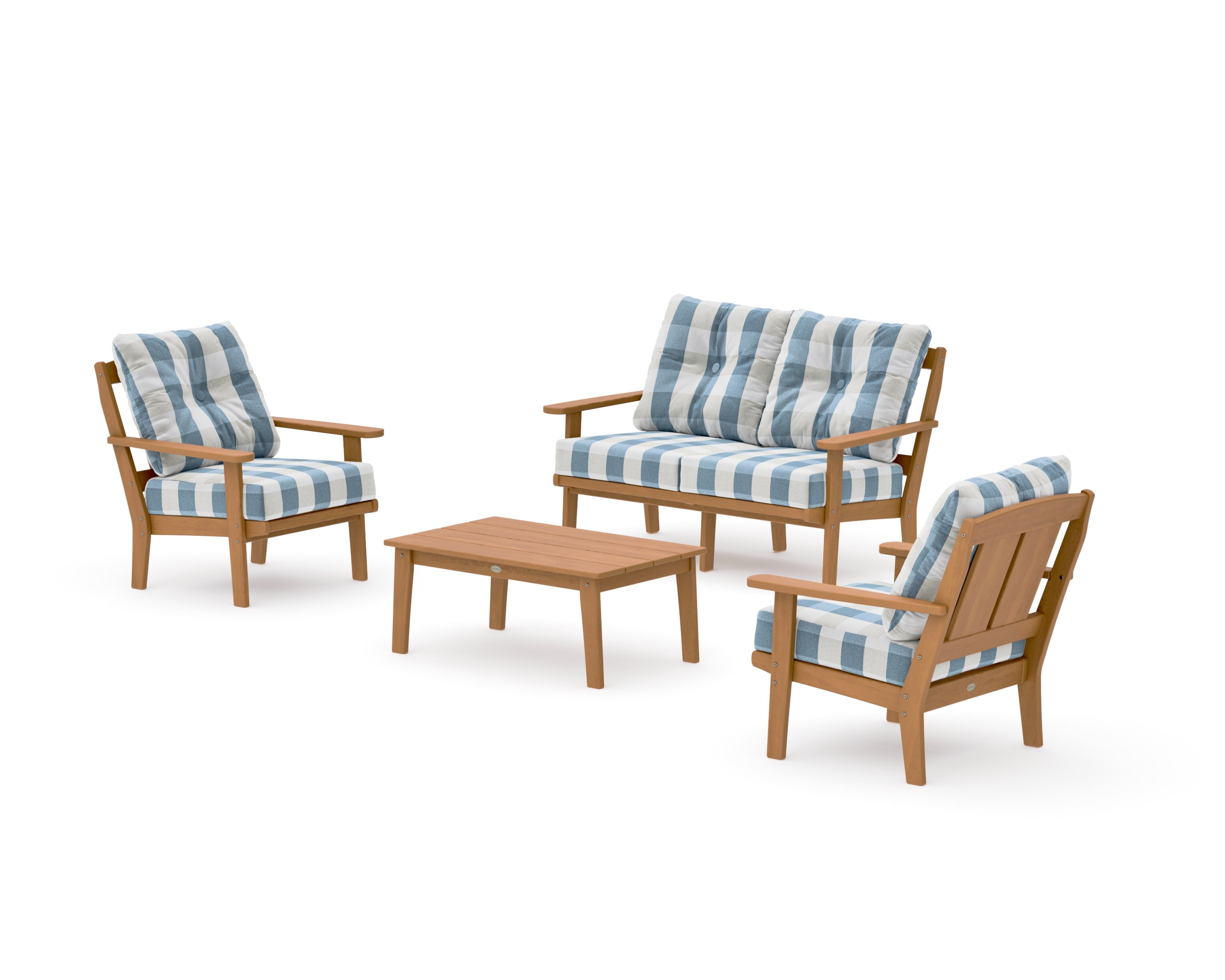 Mission 4-Piece Deep Seating Set with Loveseat in Natural / Buffalo Plaid Sky Blue