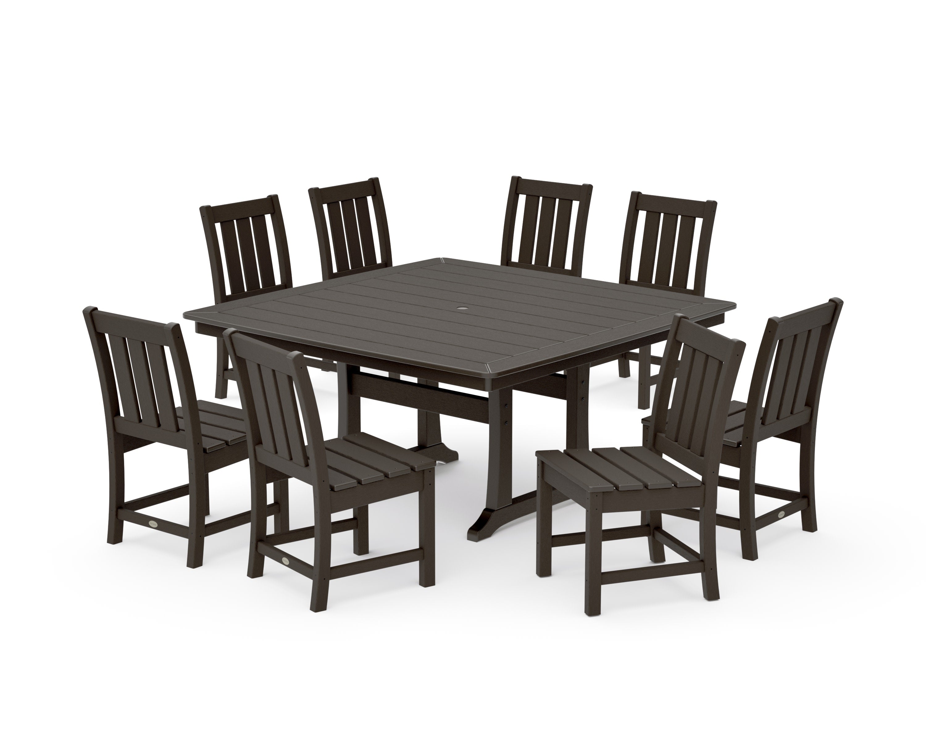 Oxford Side Chair 9-Piece Square Dining Set with Trestle Legs in Vintage Coffee