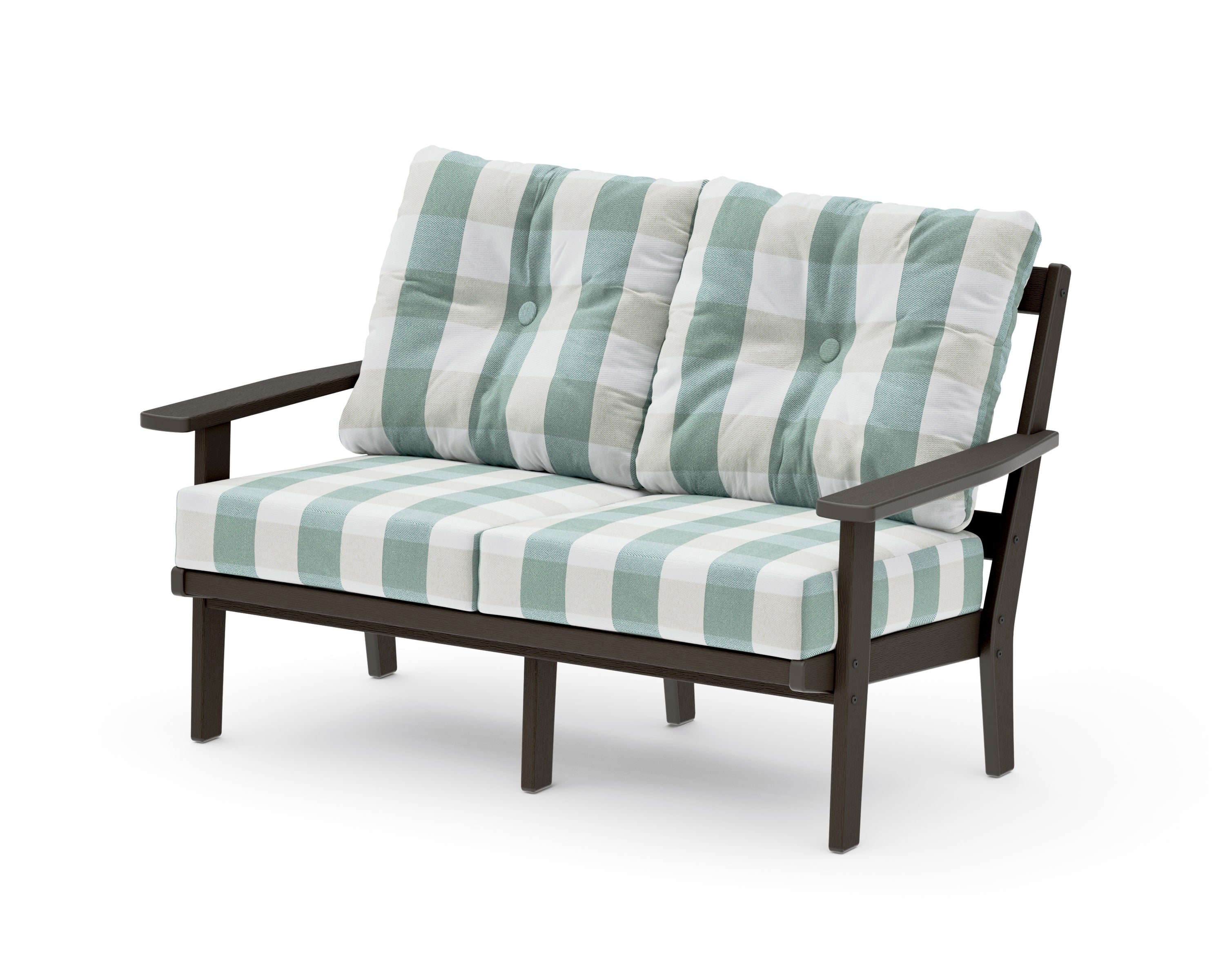 Prairie Deep SeatingLoveseat in Vintage Coffee / Buffalo Plaid Glacier Spa