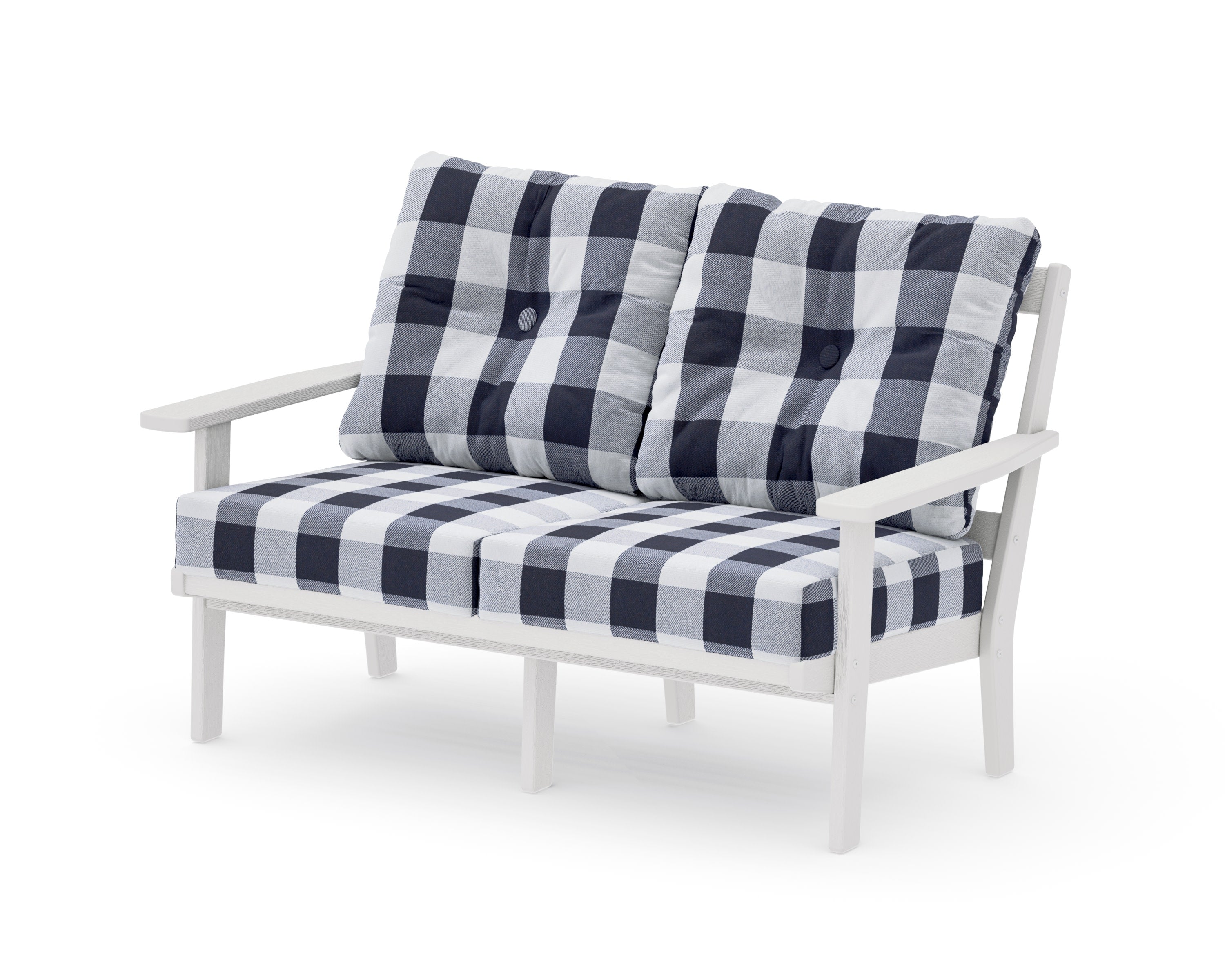Oxford Deep SeatingLoveseat in Vintage White / Buffalo Plaid Navy
