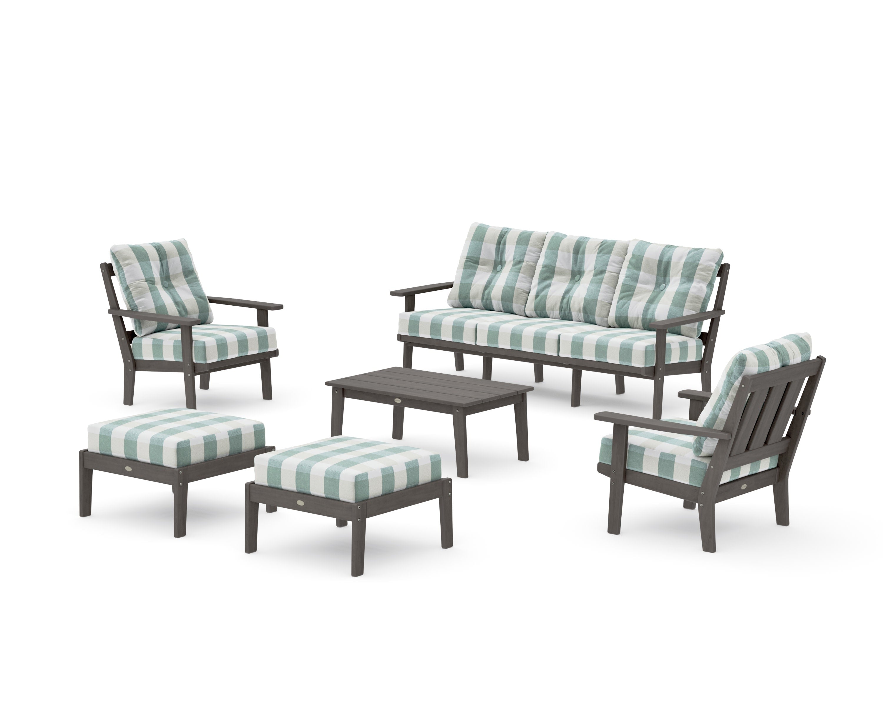 Oxford 6-Piece Lounge Sofa Set in Driftwood / Buffalo Plaid Glacier Spa