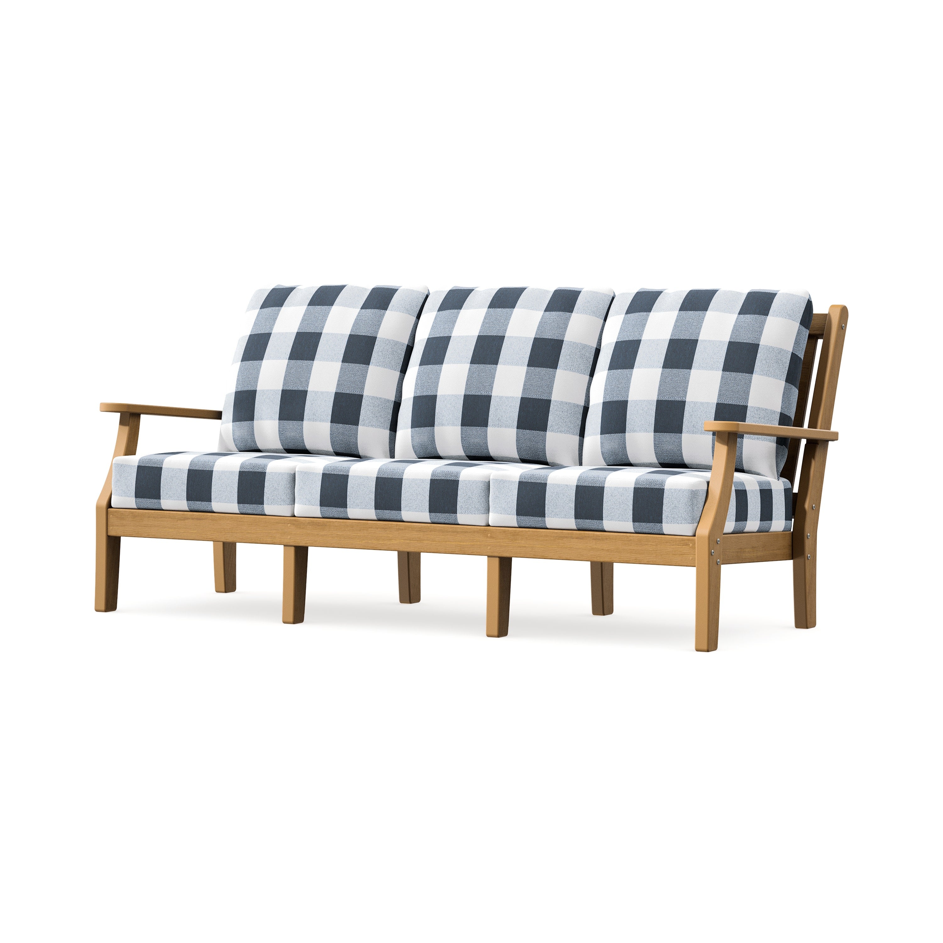 Wovendale Deep Seating Sofa in Natural / Buffalo Plaid Marine Indigo