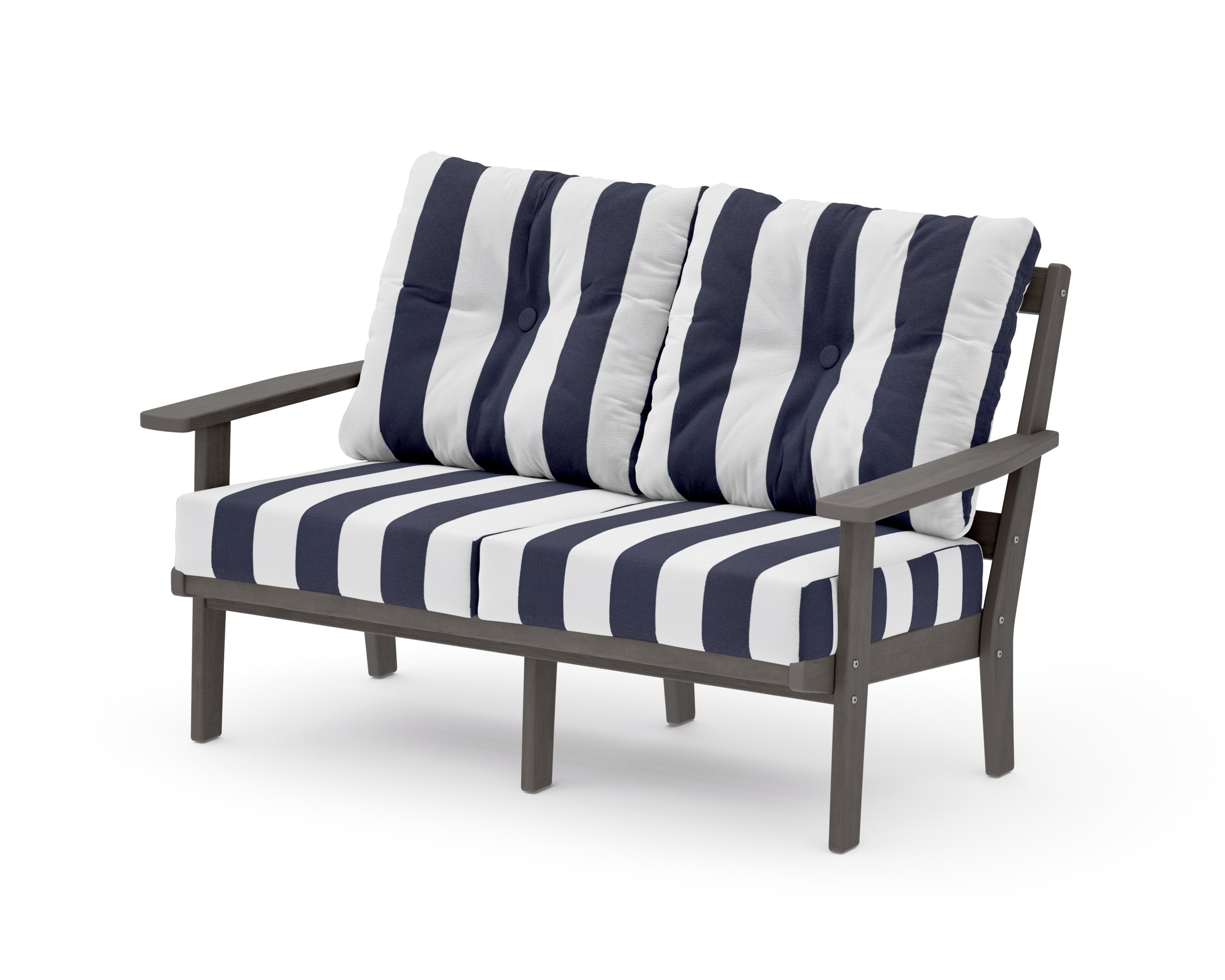 Oxford Deep SeatingLoveseat in Driftwood / Cabana Stripe Navy