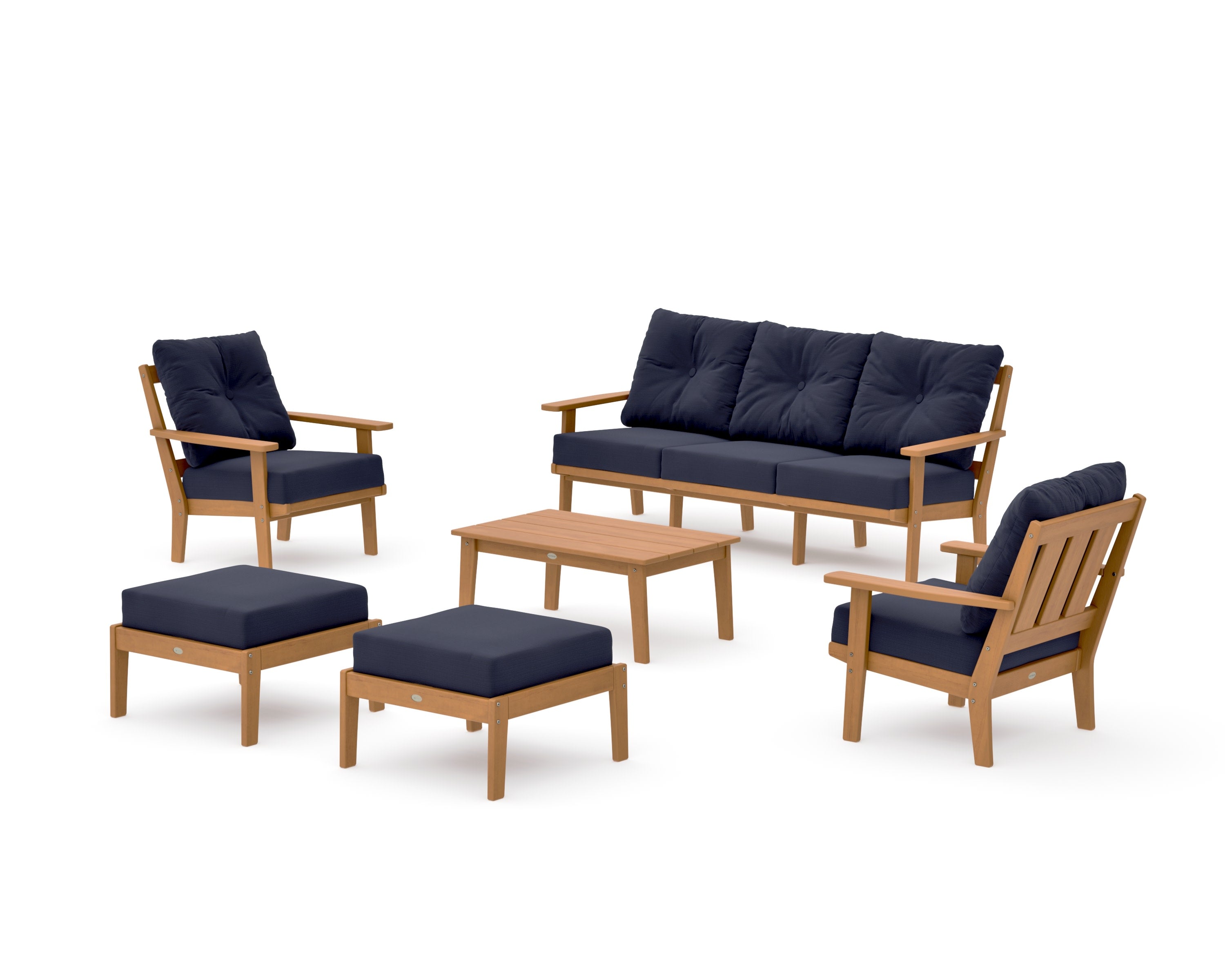 Oxford 6-Piece Lounge Sofa Set in Natural / Navy Linen