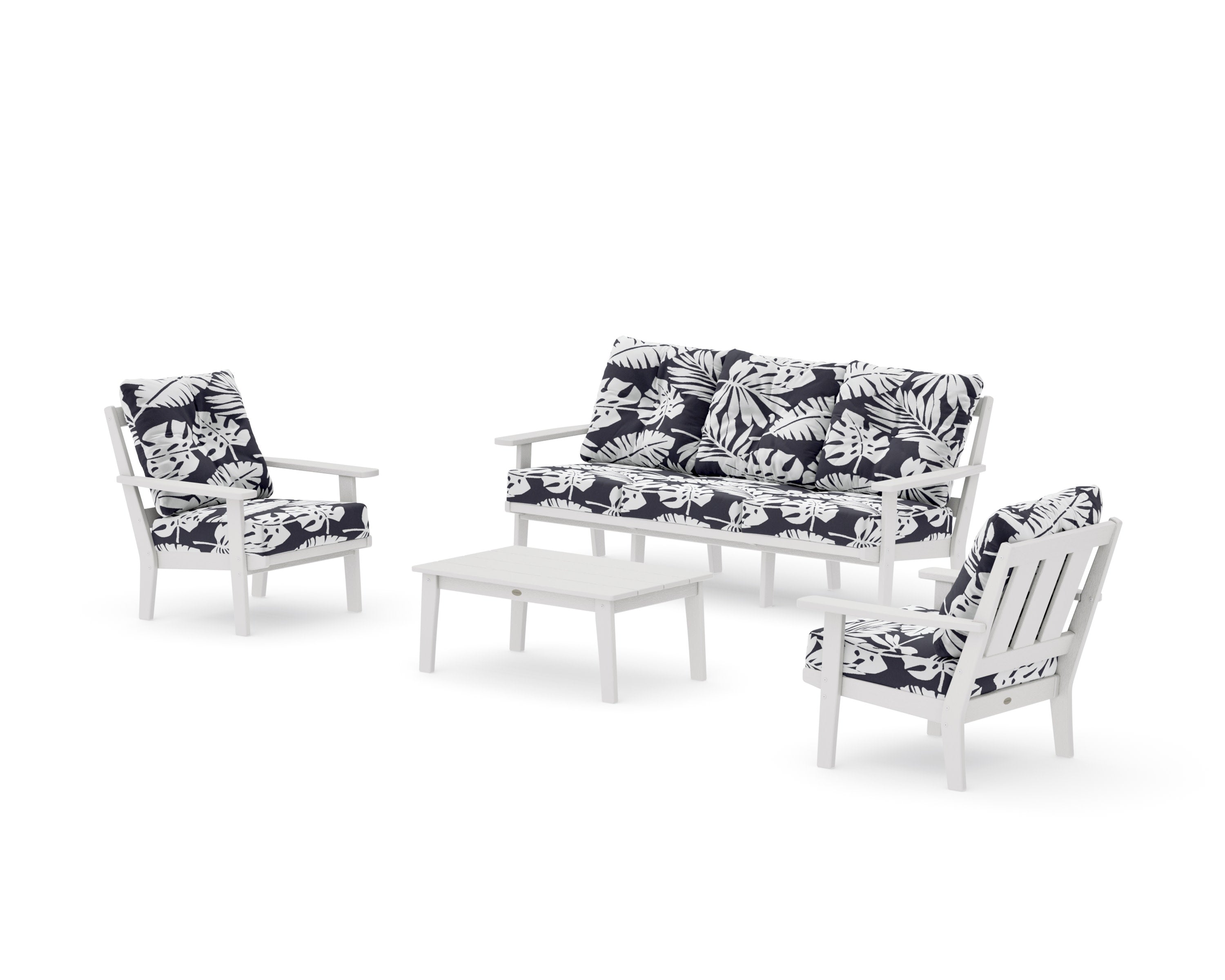 Oxford 4-Piece Deep Seating Set with Sofa in Vintage White / Leaf Navy