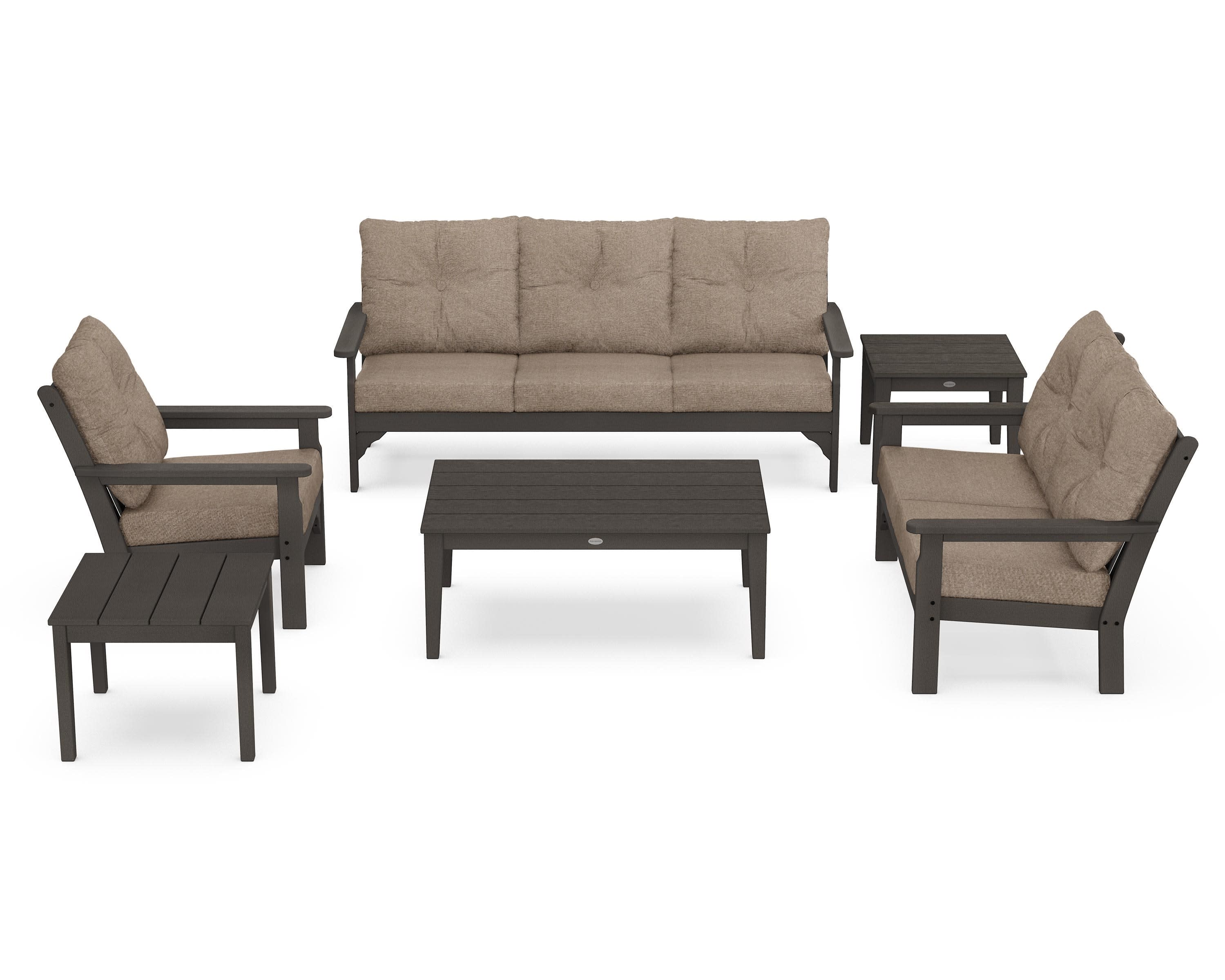 Vineyard 6-Piece Deep Seating Set in Vintage Coffee / Spiced Burlap