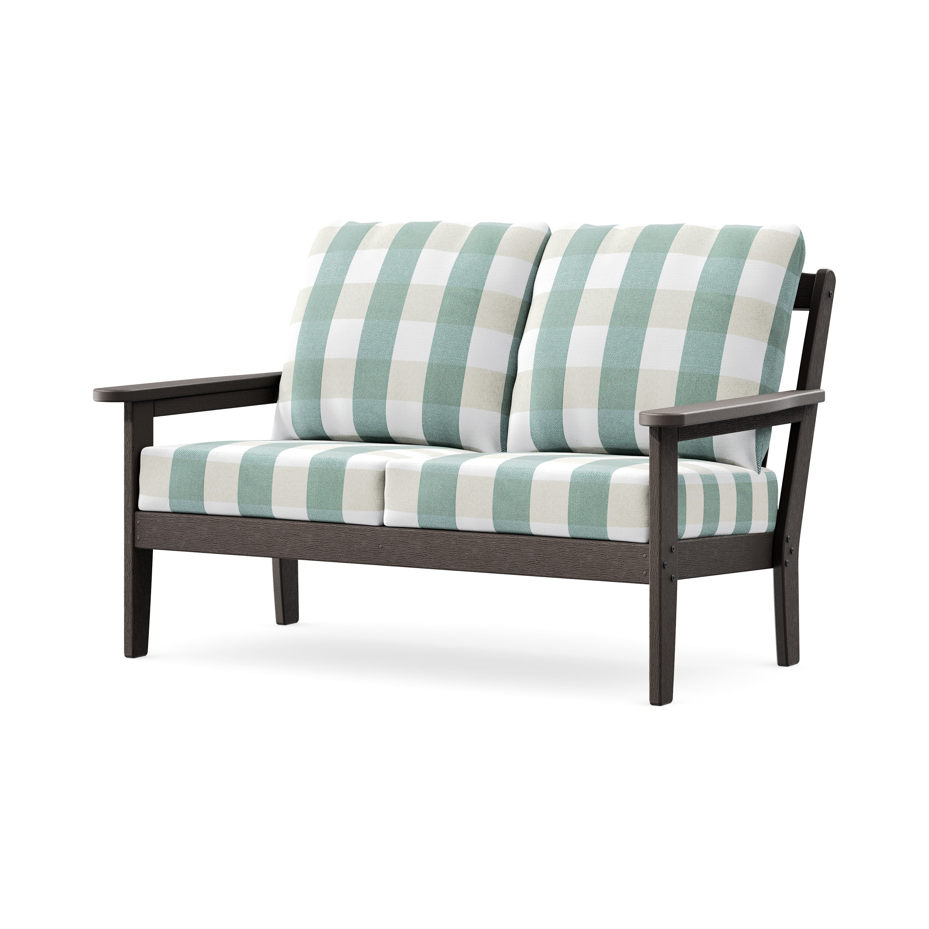 Cottage Deep Seating Loveseat in Vintage Coffee / Buffalo Plaid Glacier Spa