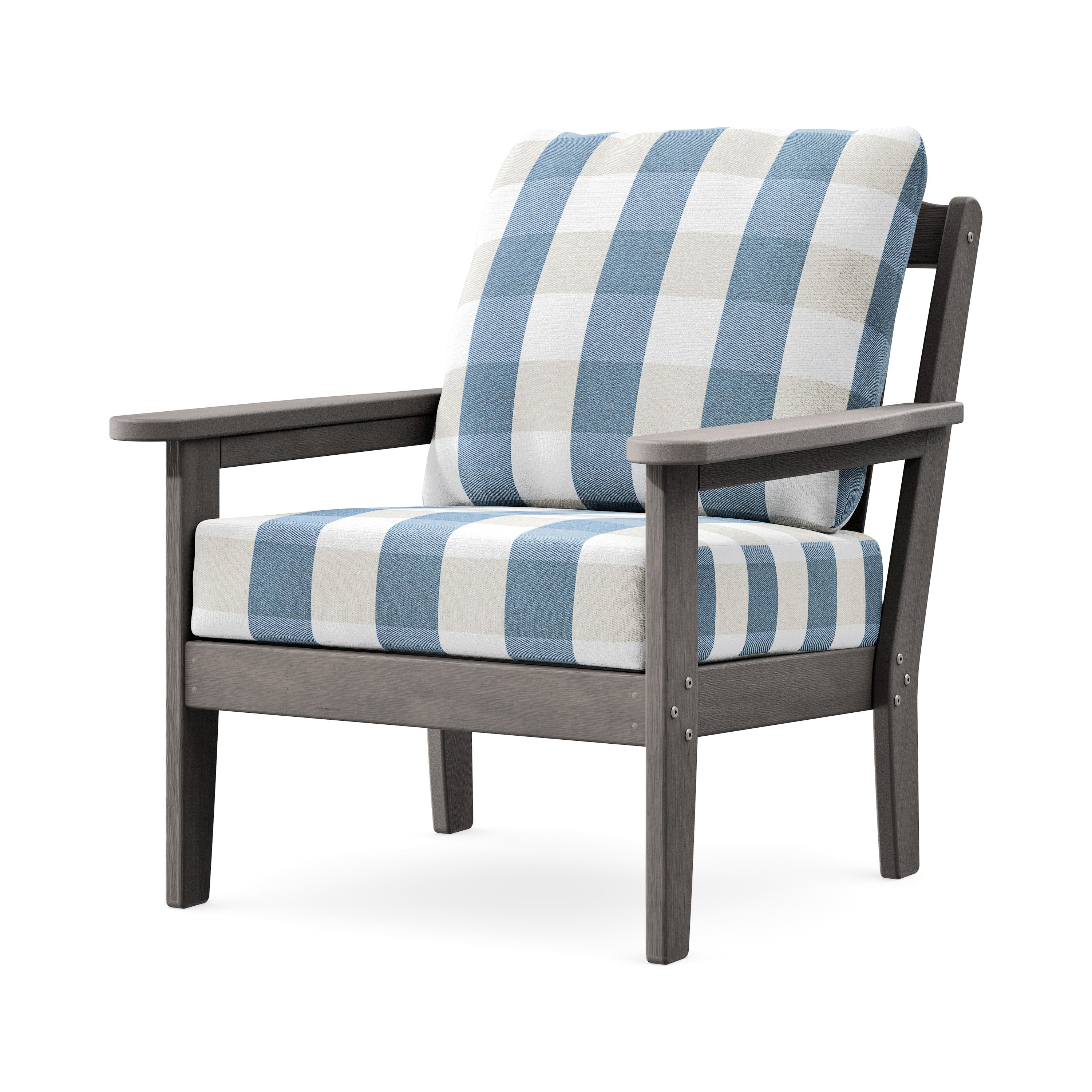 Cottage Deep Seating Chair in Driftwood / Buffalo Plaid Sky Blue