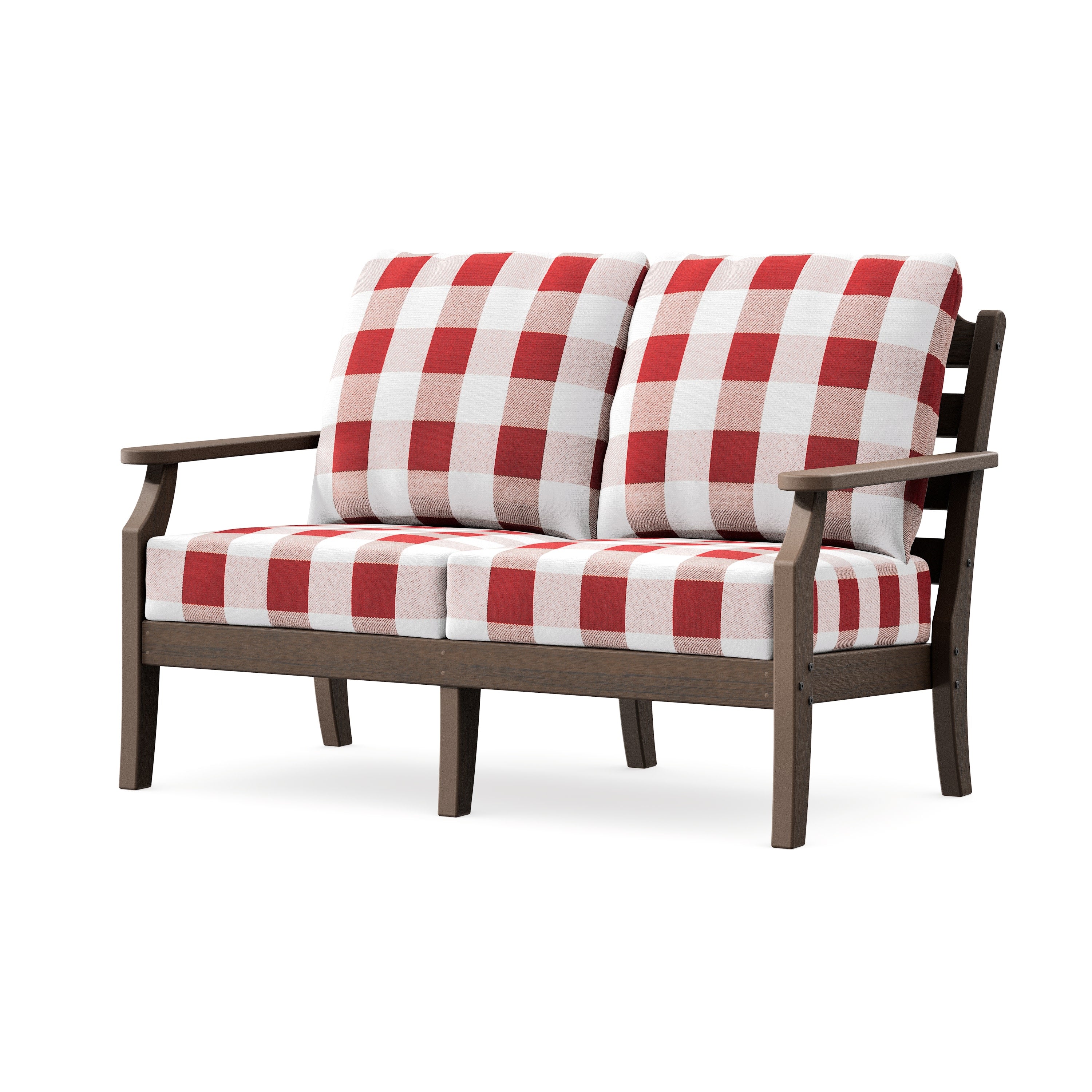 Savannah Deep Seating Loveseat in Kona / Buffalo Plaid Crimson