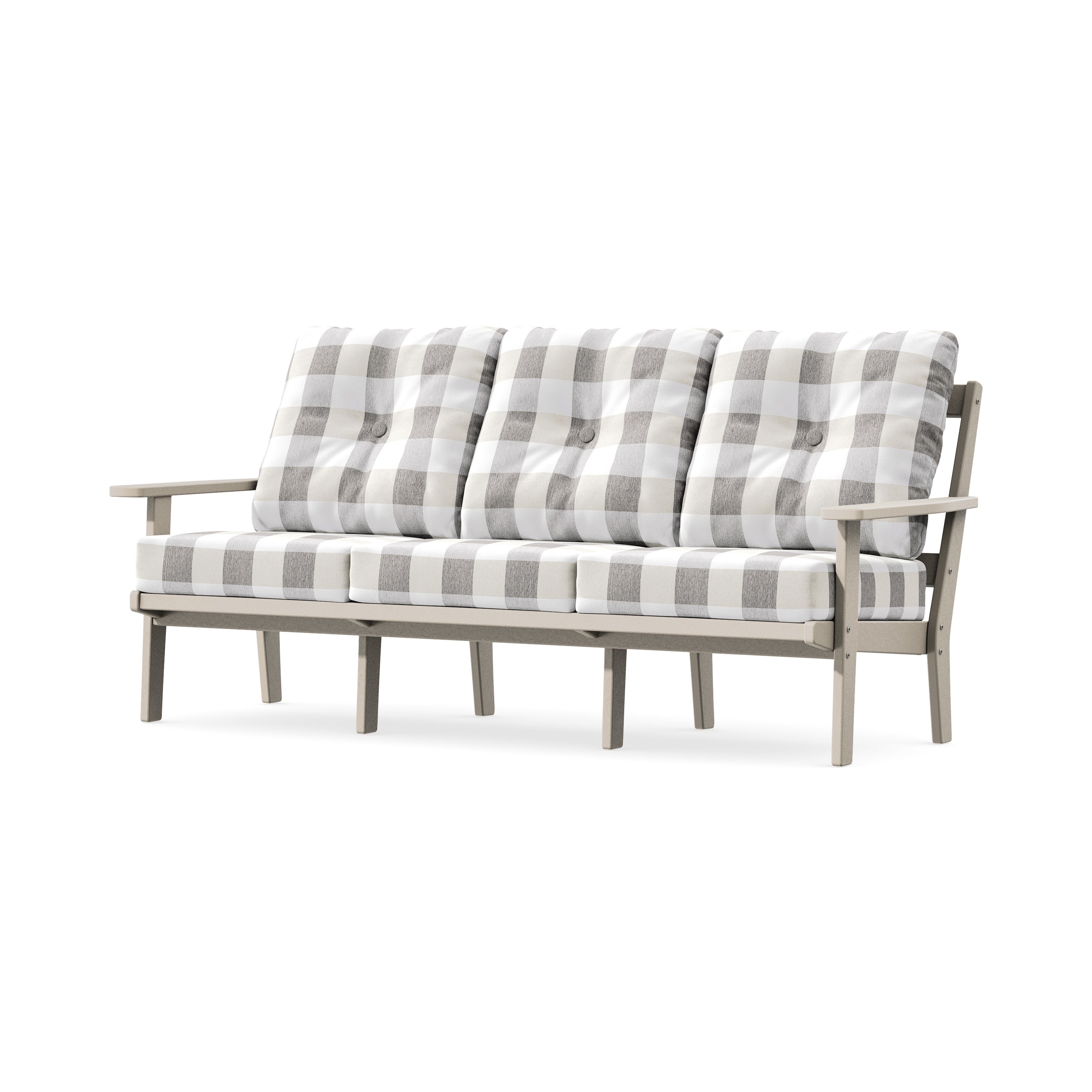 Oxford Deep Seating Sofa in Sand / Buffalo Plaid Grey Mist