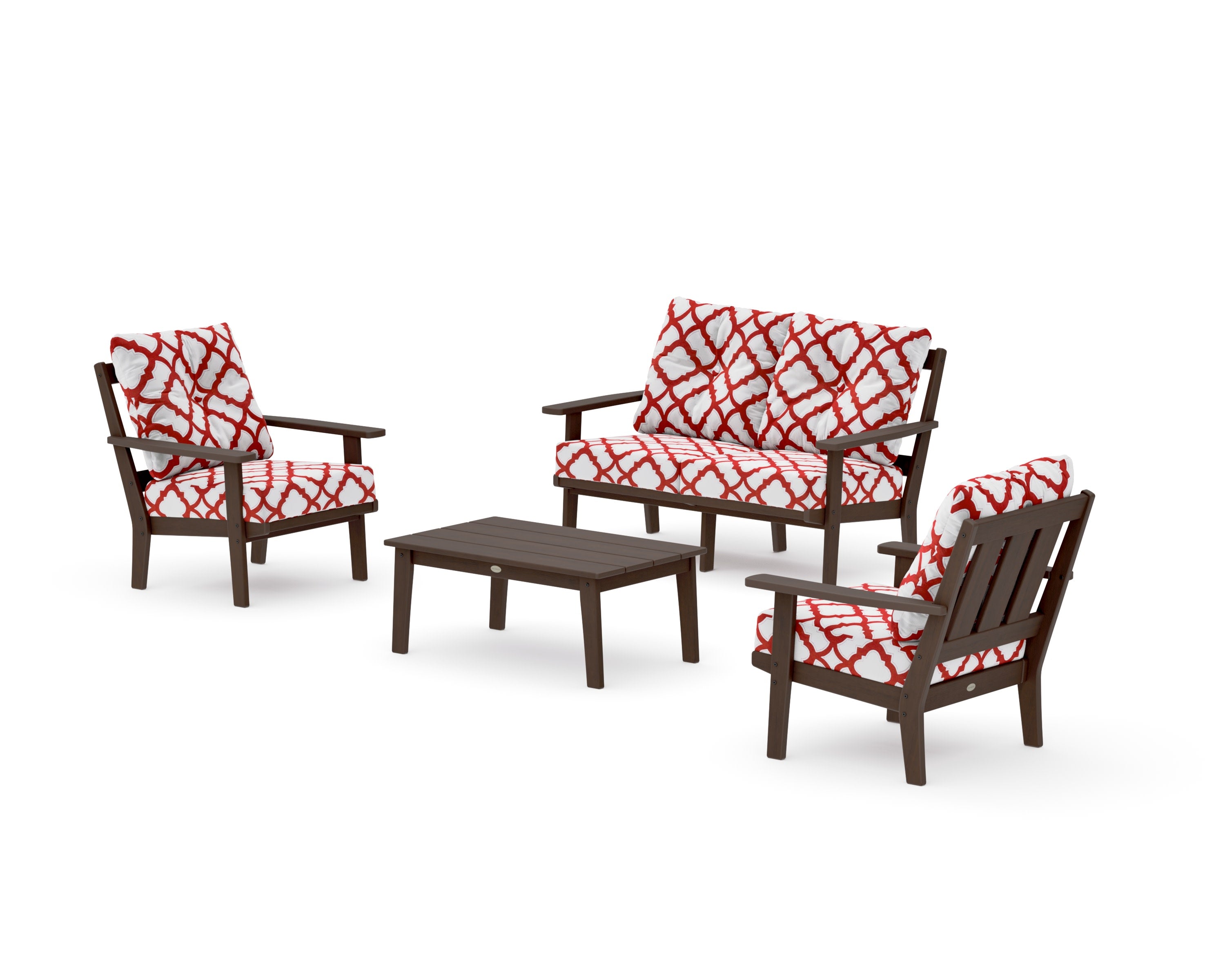 Oxford 4-Piece Deep Seating Set with Loveseat in Kona / Trellis Crimson