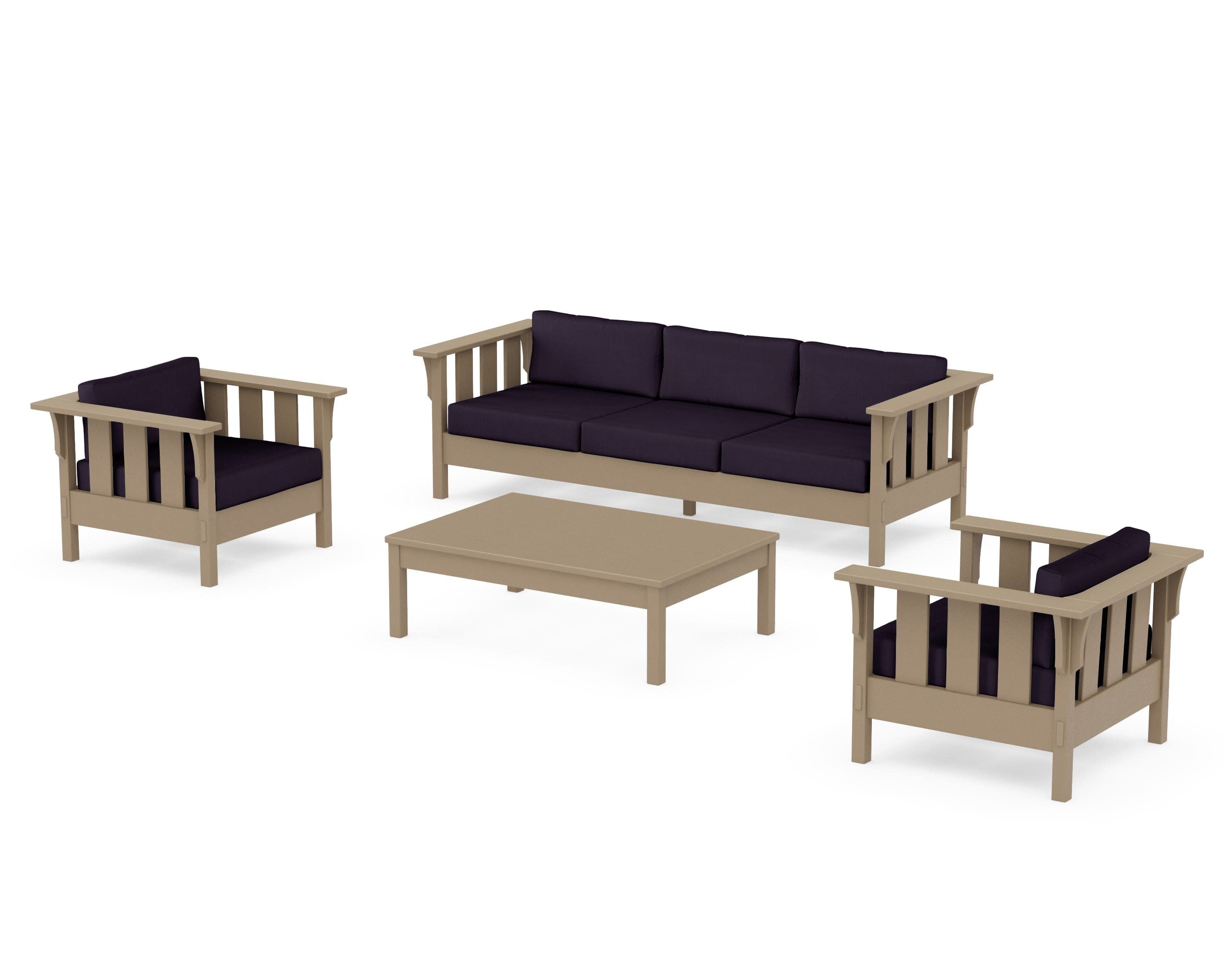 Acadia 4-Piece Deep Seating Set with Sofa in Vintage Sahara / Navy Linen