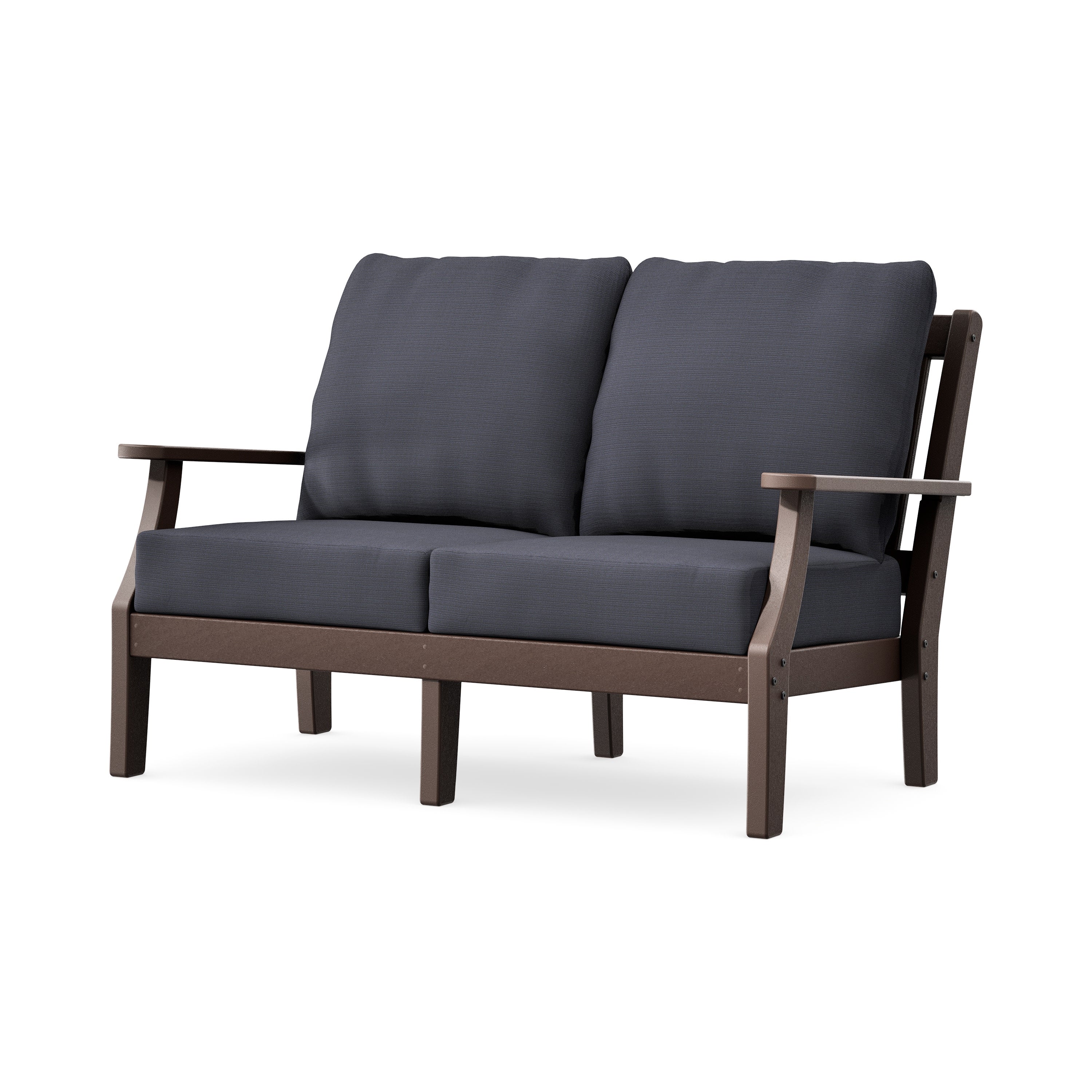 Chinoiserie Deep Seating Loveseat in Mahogany / Midnight Linen