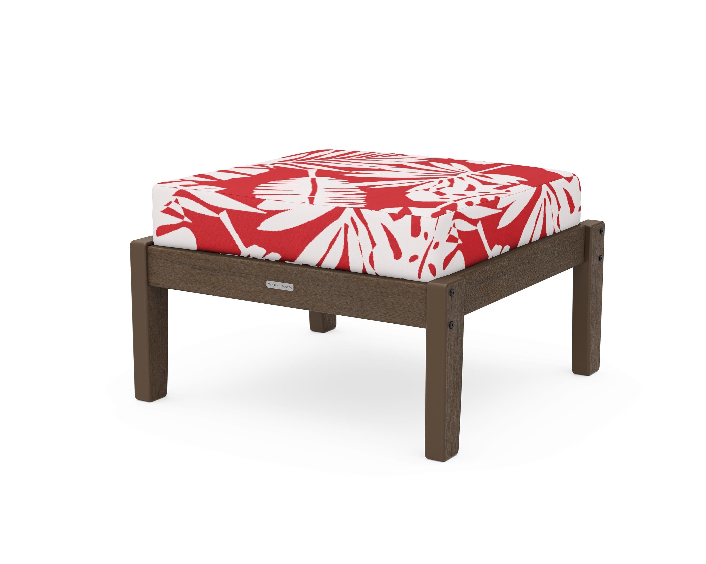 Chinoiserie Deep Seating Ottoman in Kona / Leaf Crimson