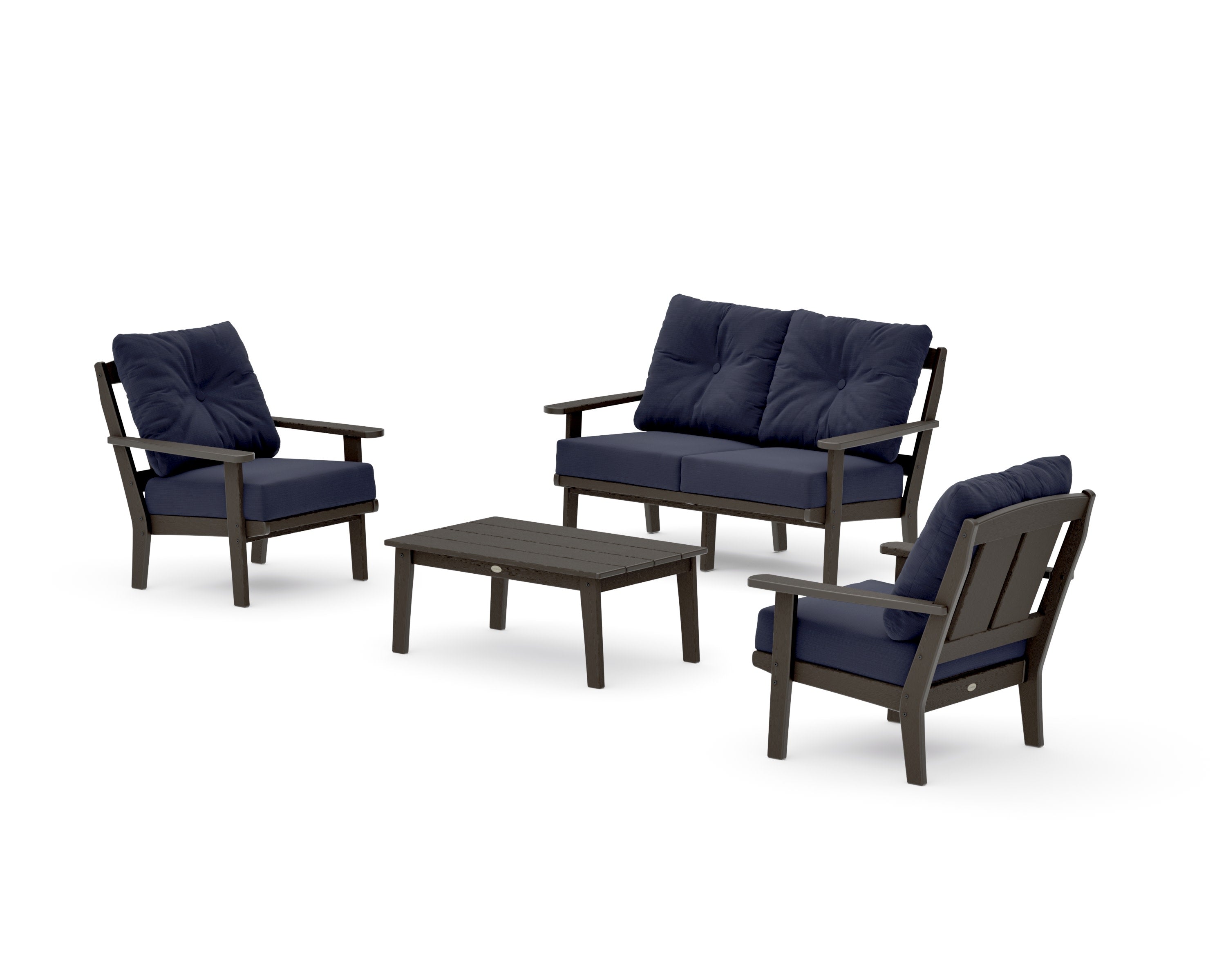 Mission 4-Piece Deep Seating Set with Loveseat in Vintage Coffee / Navy Linen
