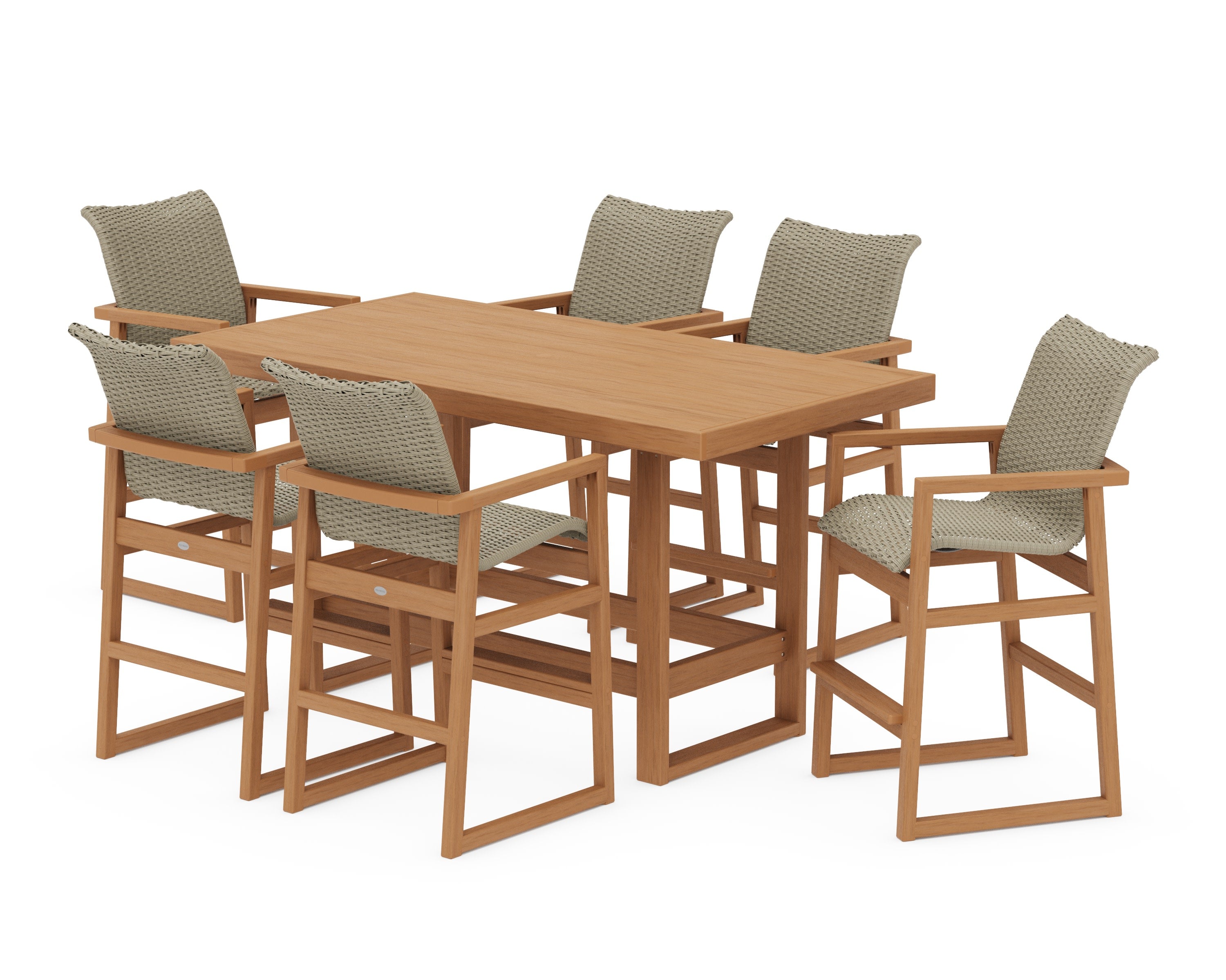 EDGE Woven Arm Chair 7-Piece Bar Set in Natural / Dune Grass
