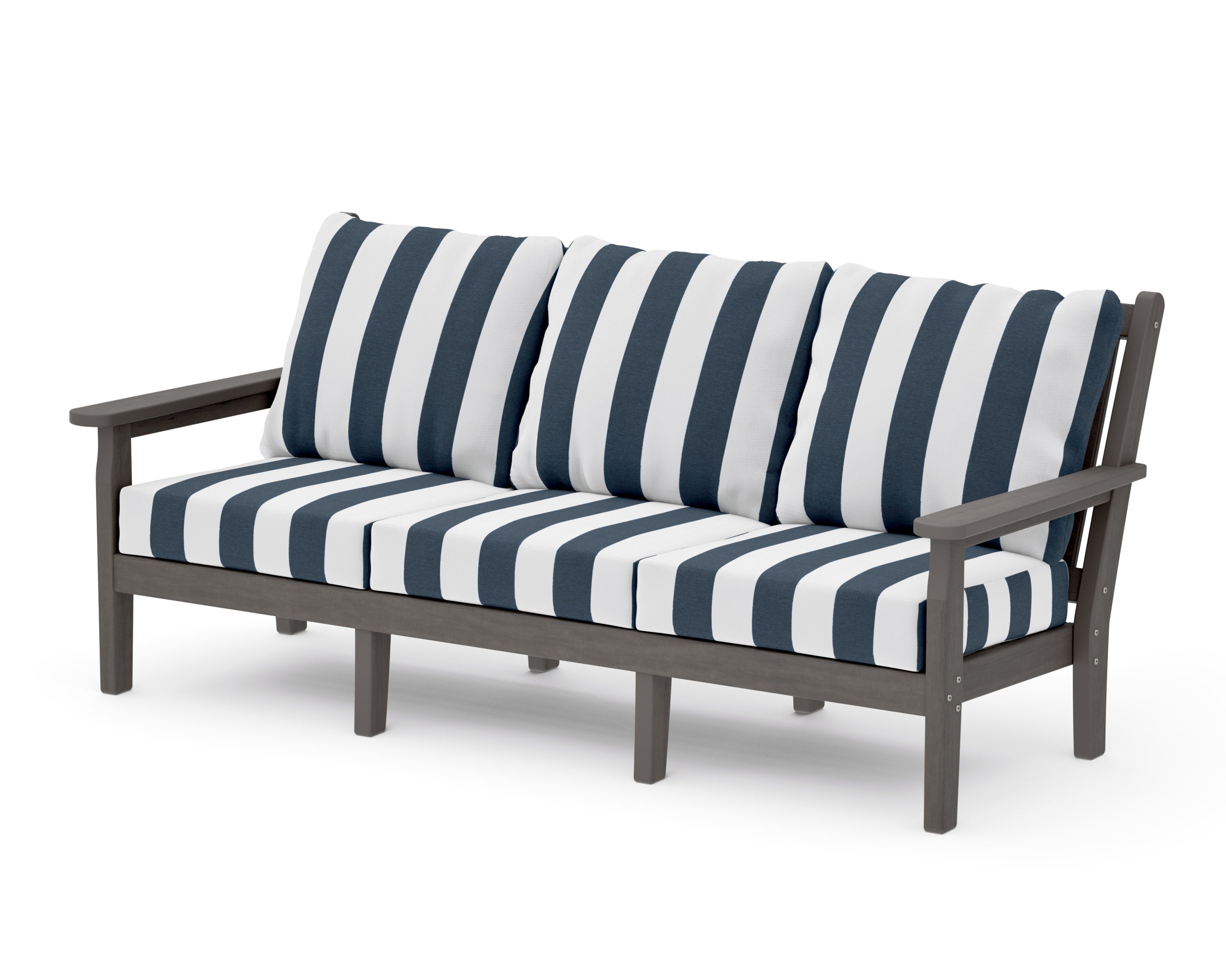 Chippendale Deep Seating Sofa in Driftwood / Cabana Stripe Marine Indigo