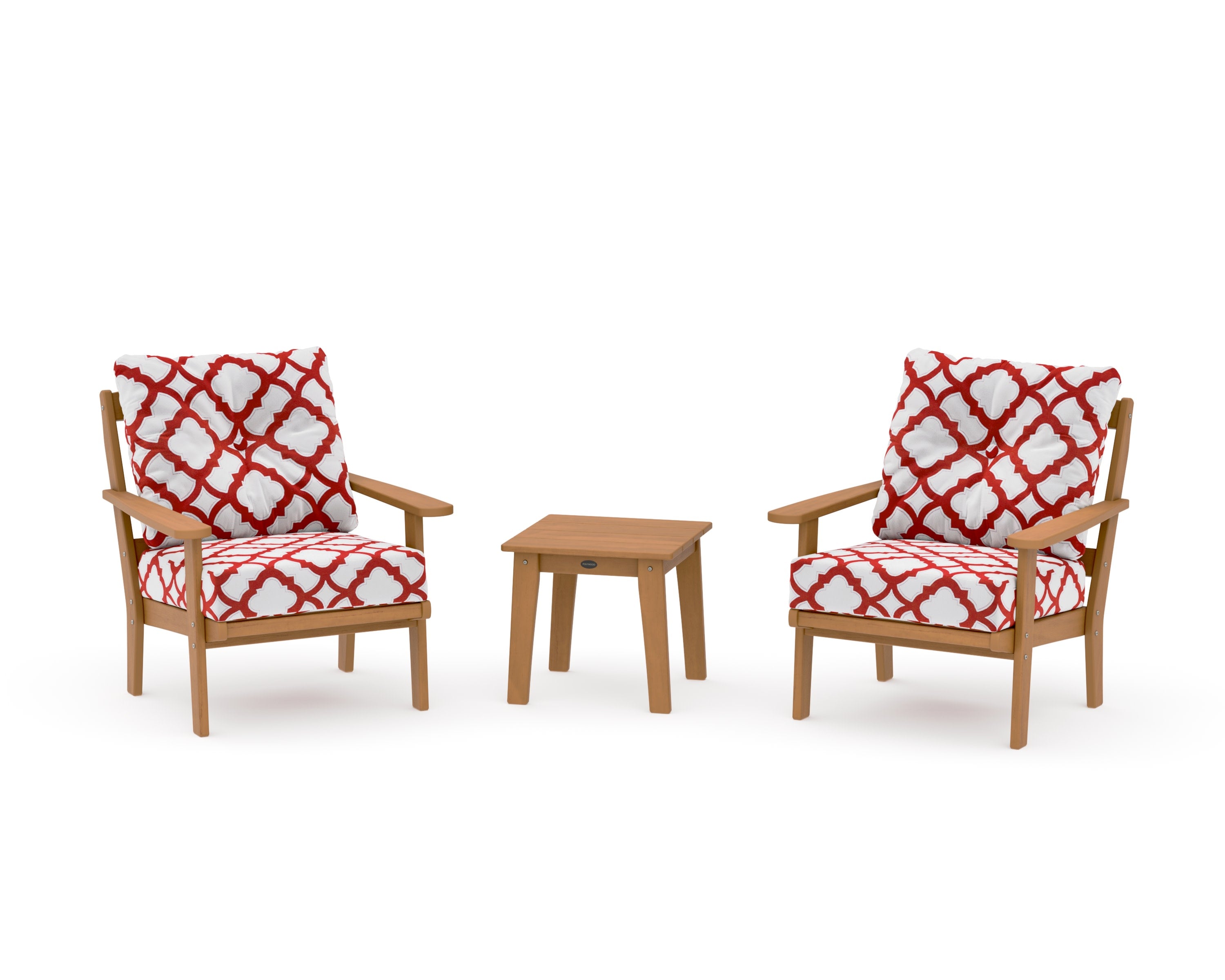 Mission 3-Piece Deep Seating Set in Natural / Trellis Crimson