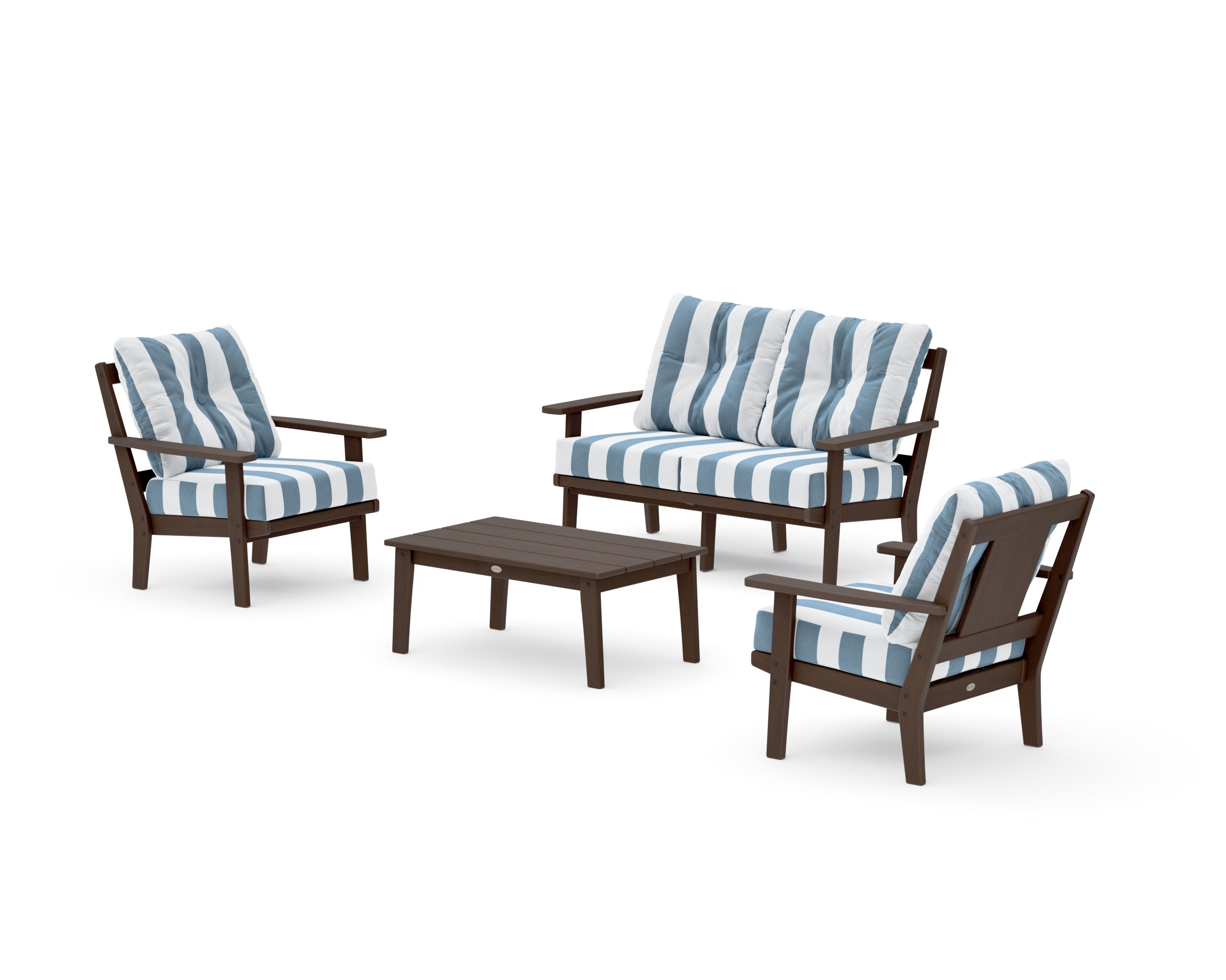 Prairie 4-Piece Deep Seating Set with Loveseat in Kona / Cabana Stripe Sky Blue