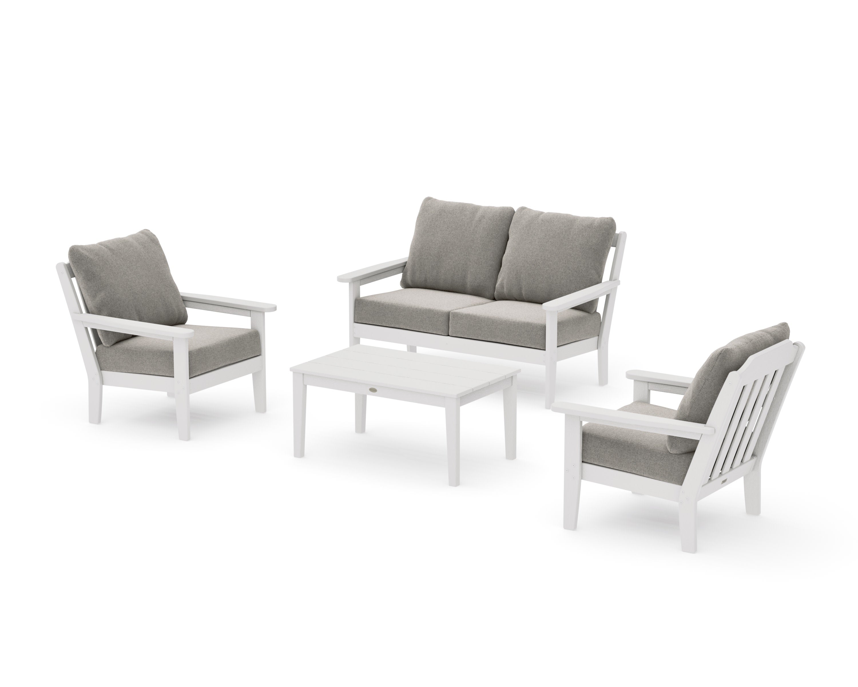 Cottage 4-Piece Deep Seating Set with Loveseat in Vintage White / Weathered Tweed
