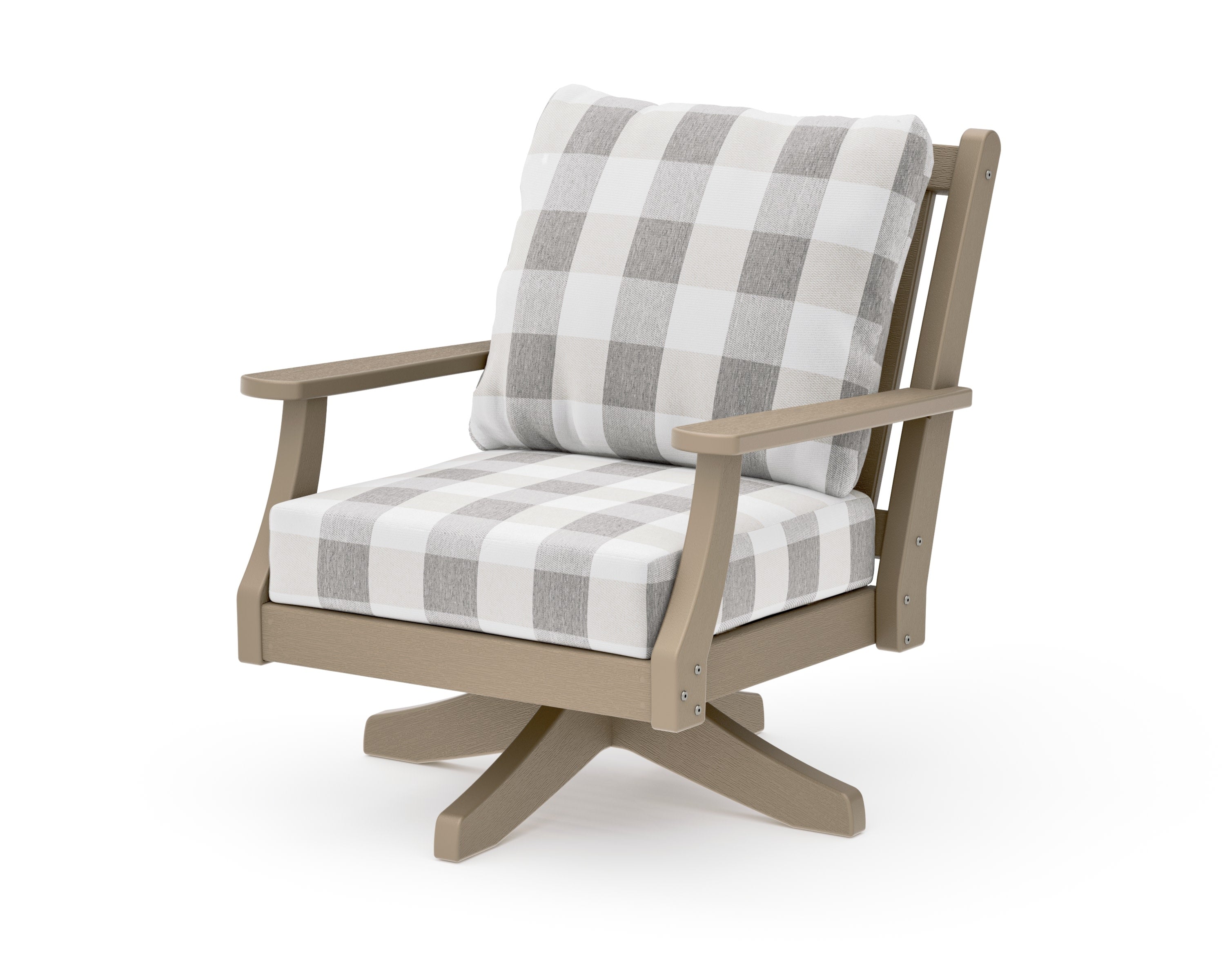 Wovendale Deep Seating Swivel Chair in Vintage Sahara / Buffalo Plaid Grey Mist