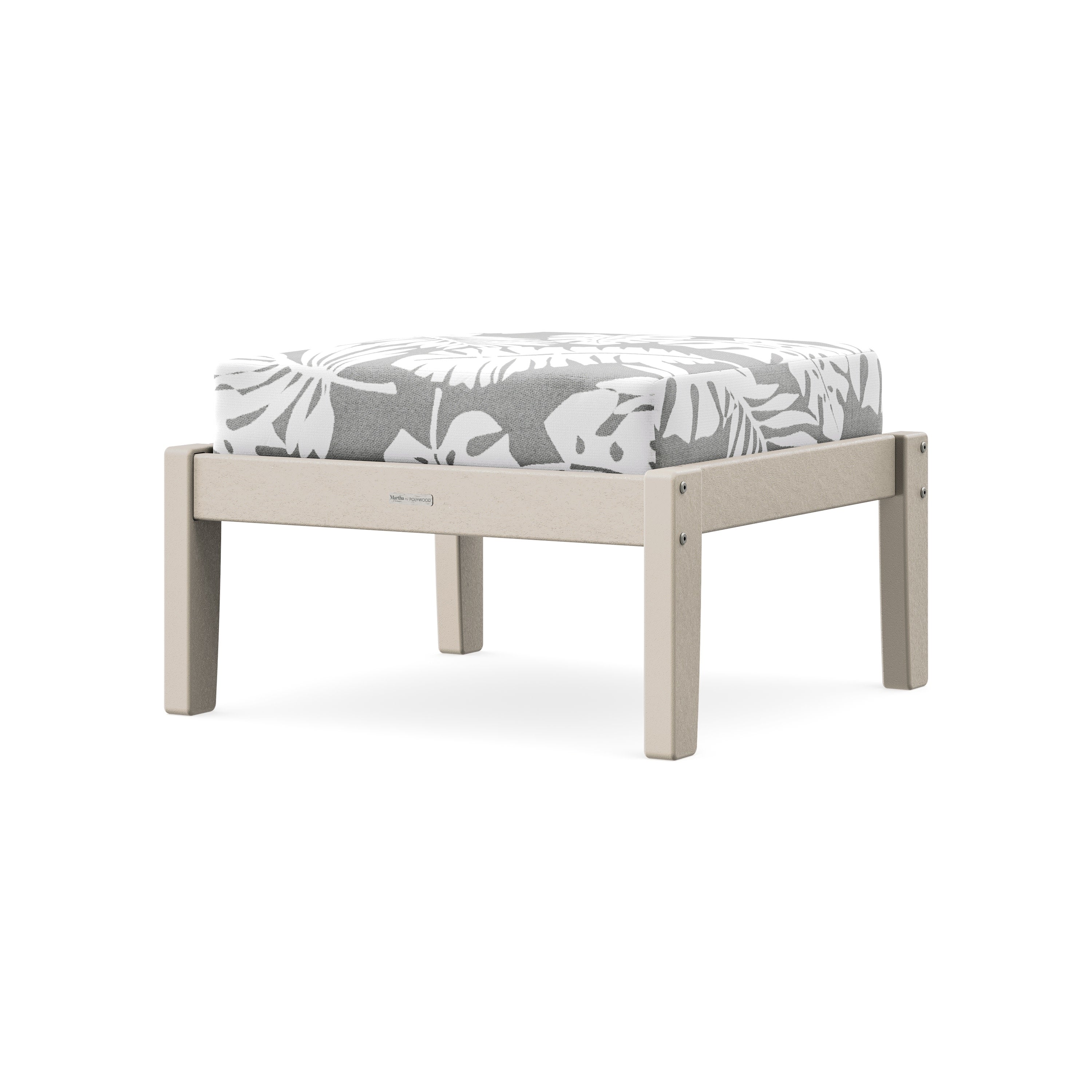 Chinoiserie Deep Seating Ottoman in Sand / Leaf Grey Mist