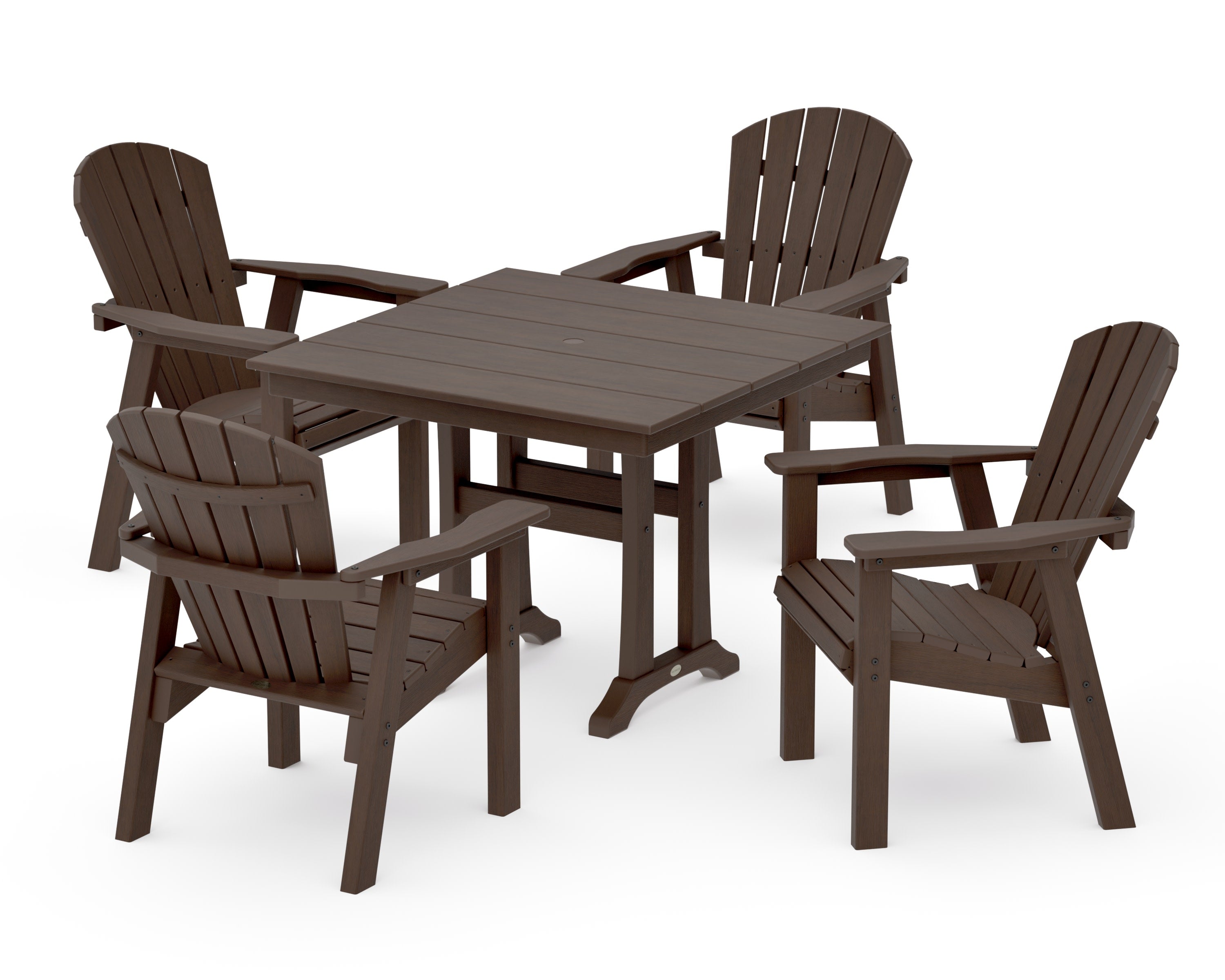Seashell 5-Piece Farmhouse Dining Set With Trestle Legs in Kona
