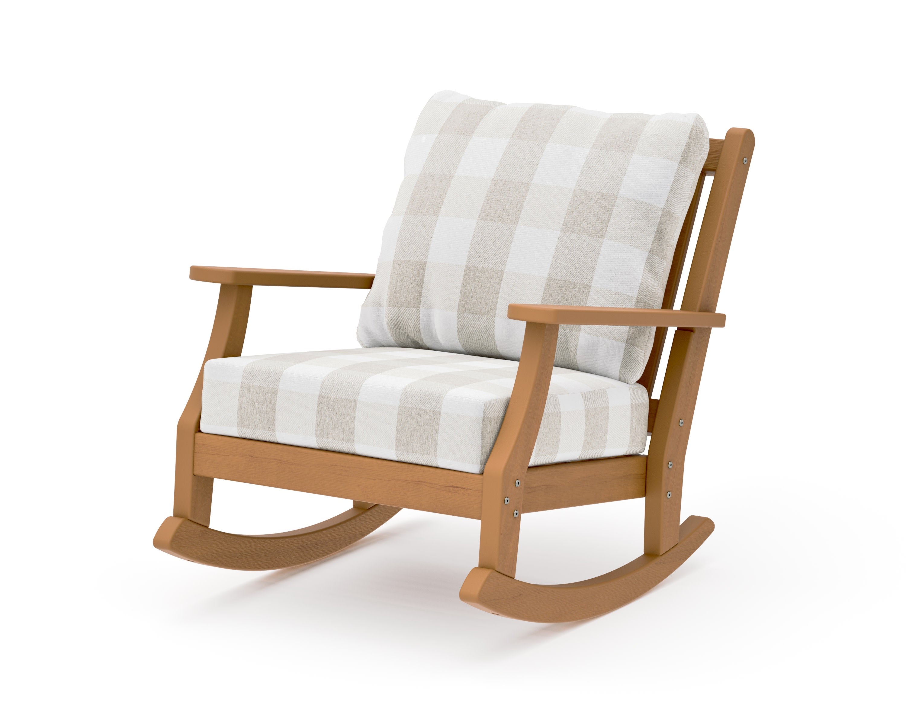 Wovendale Deep Seating Rocking Chair in Natural / Buffalo Plaid Dune Burlap