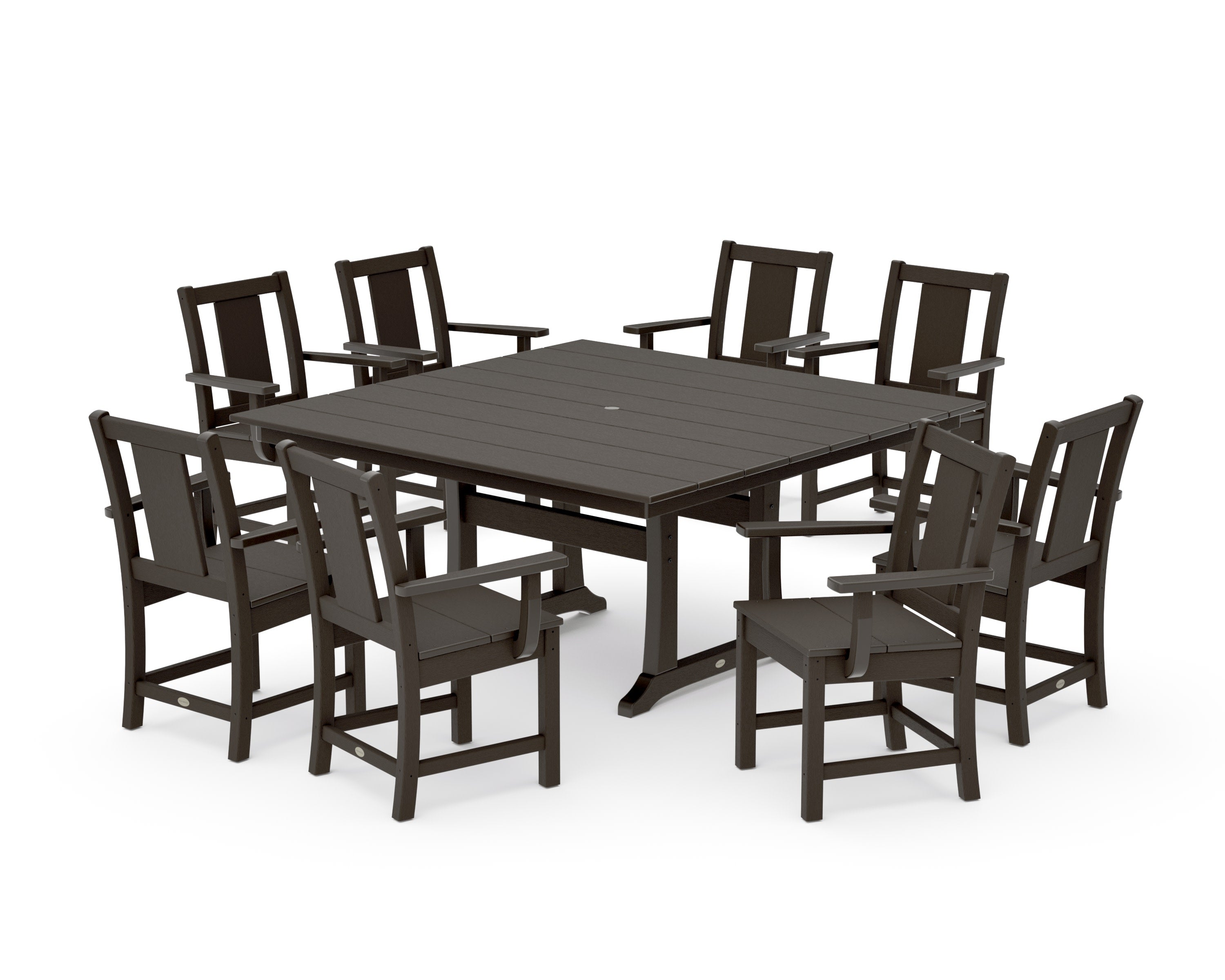 Prairie 9-Piece Square Farmhouse Dining Set with Trestle Legs in Vintage Coffee