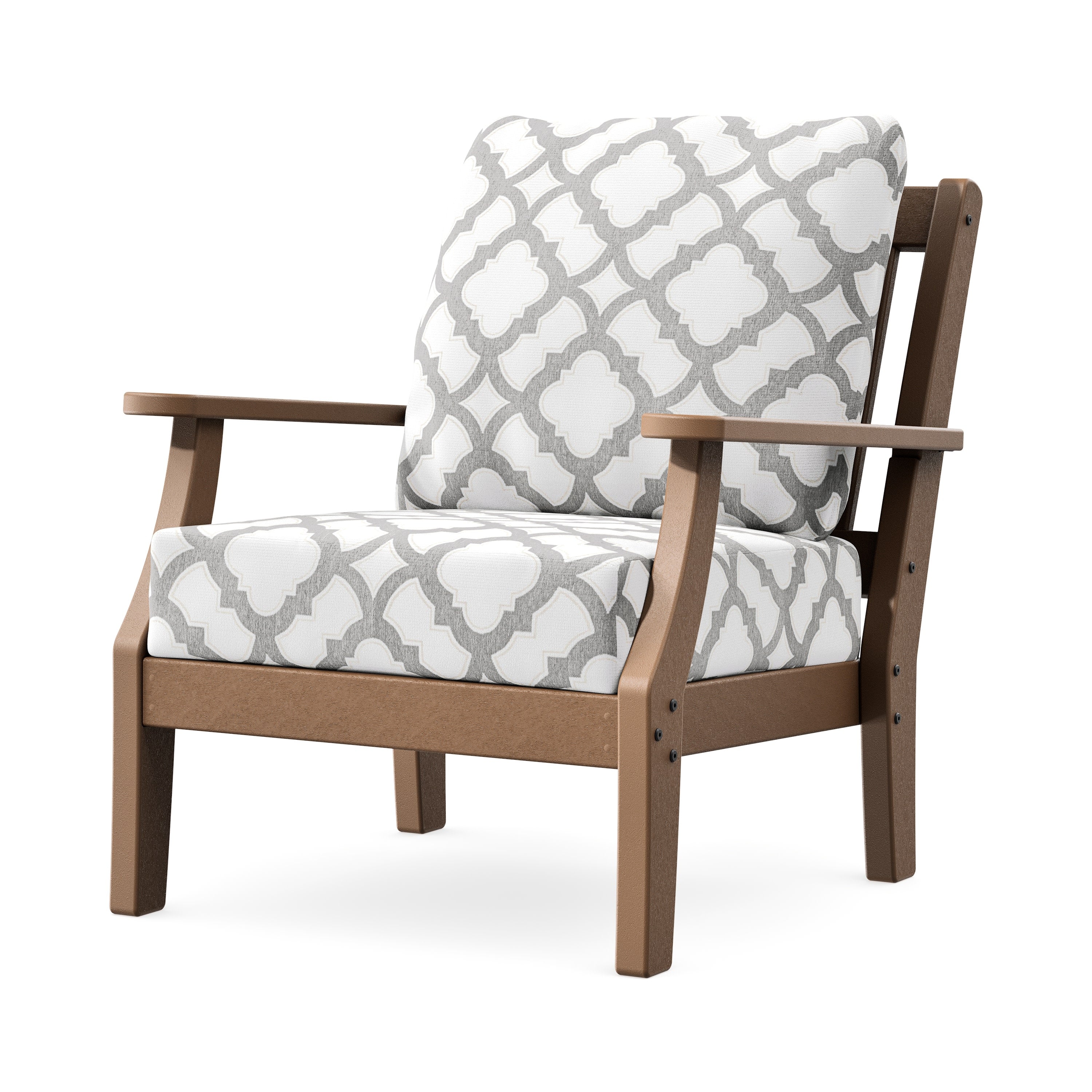 Chinoiserie Deep Seating Chair in Teak / Trellis Grey Mist