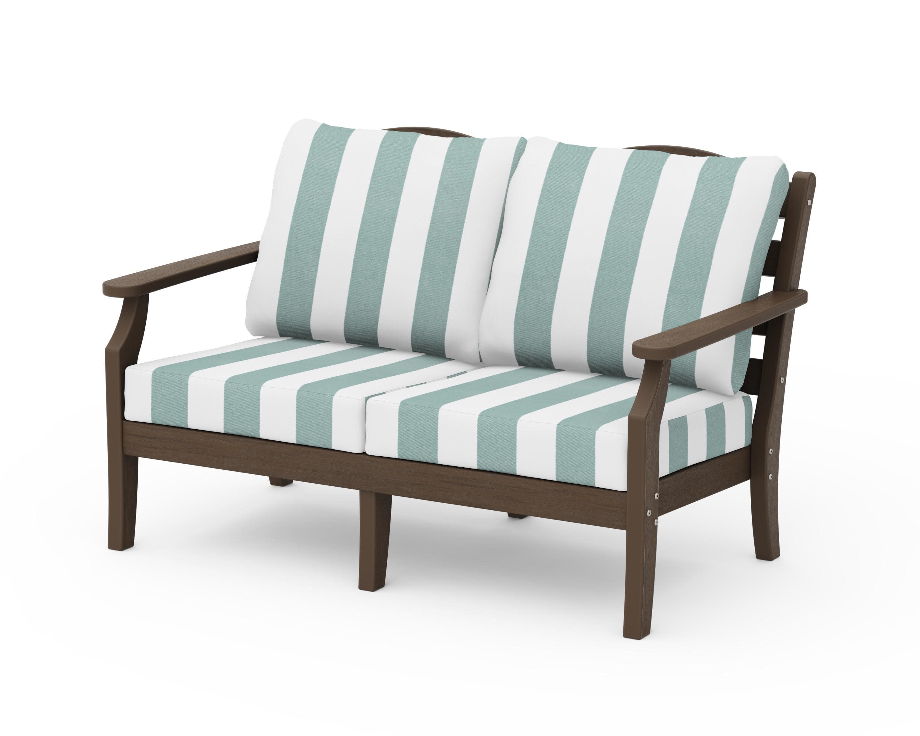 Savannah Deep Seating Loveseat in Kona / Cabana Stripe Glacier Spa