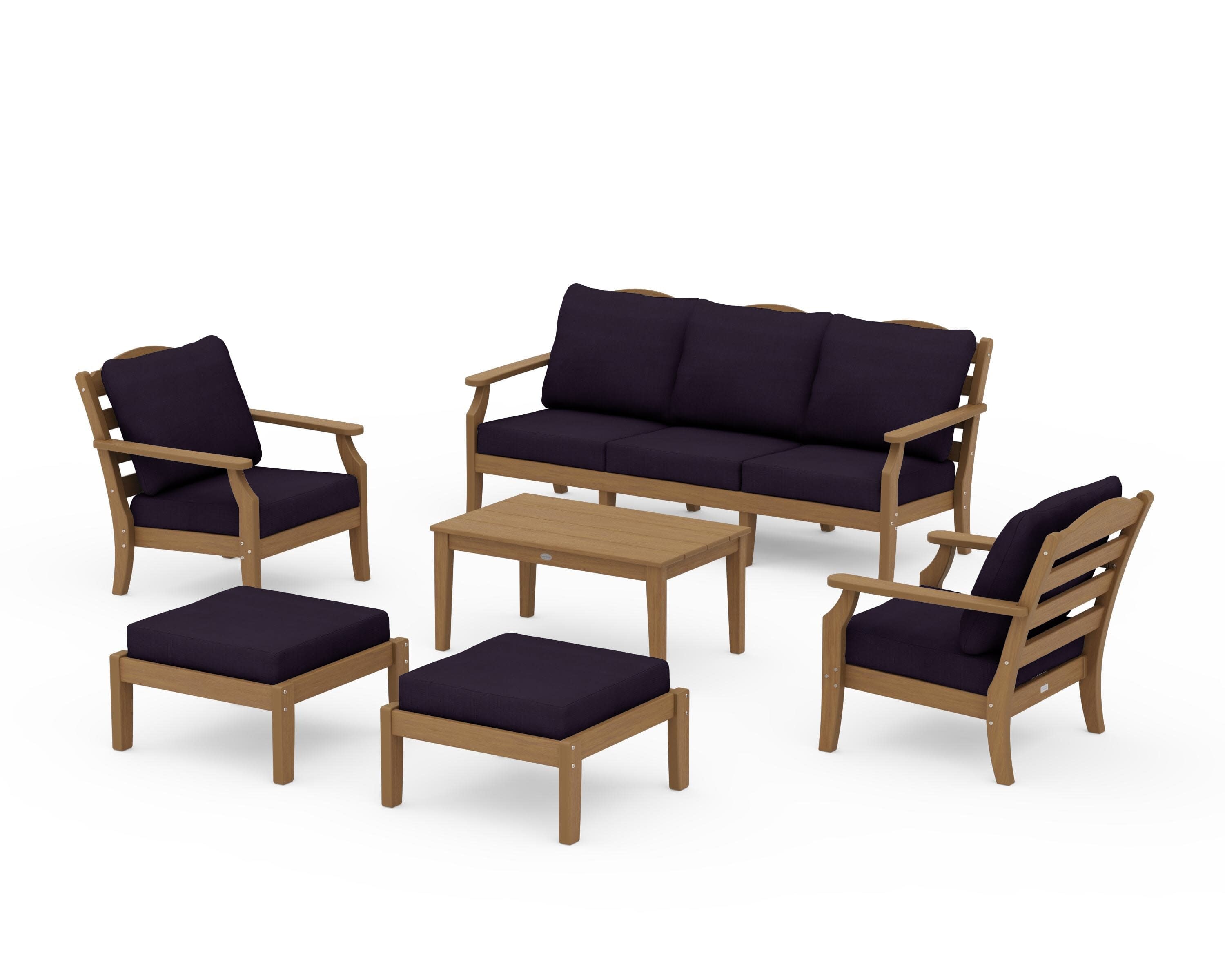 Savannah 6-Piece Lounge Sofa Set in Natural / Navy Linen