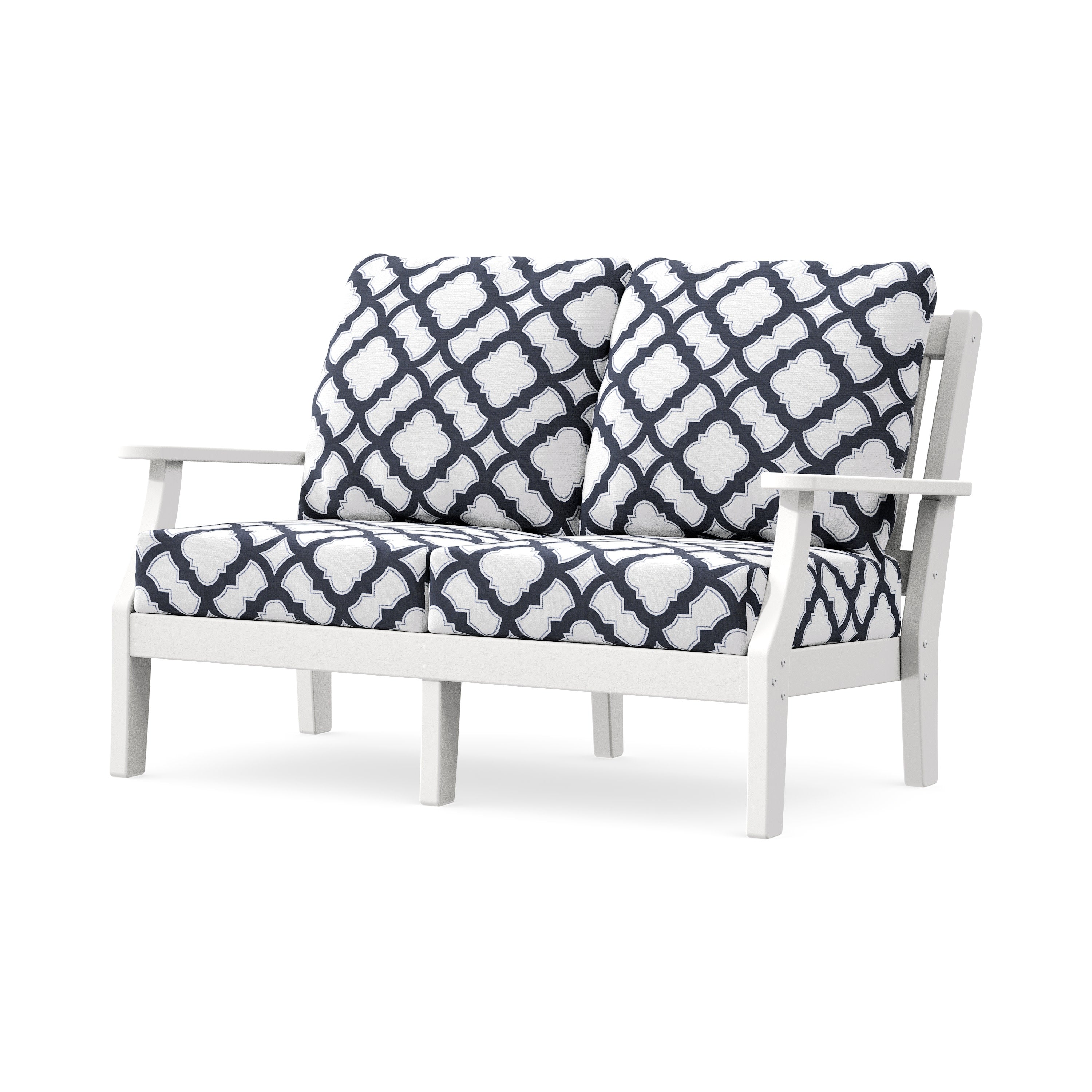 Chinoiserie Deep Seating Loveseat in White / Trellis Navy